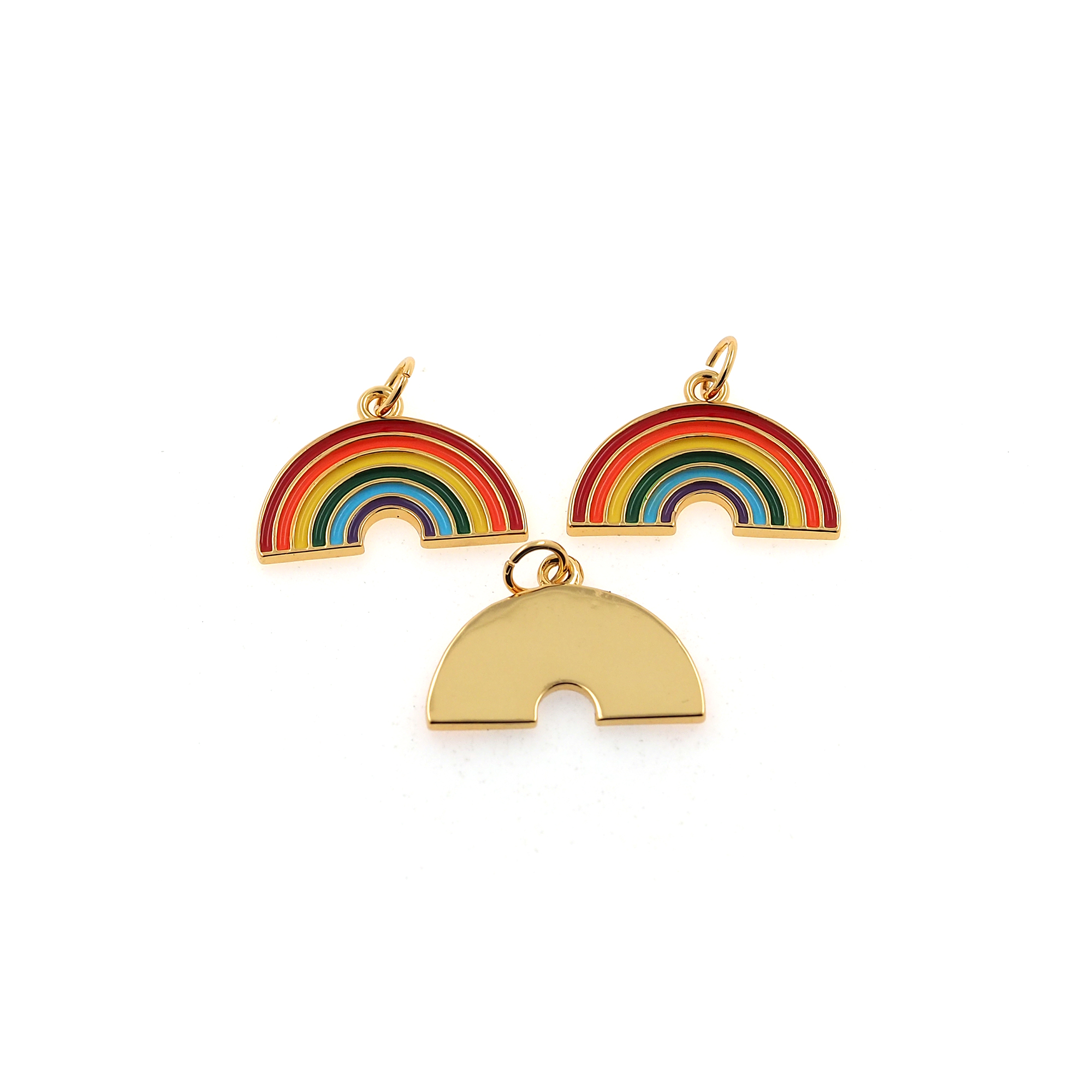 18K Gold Filled Rainbow Pendant,Enamel Rainbow Charm Earrings Necklace for DIY Jewelry Making Supply
