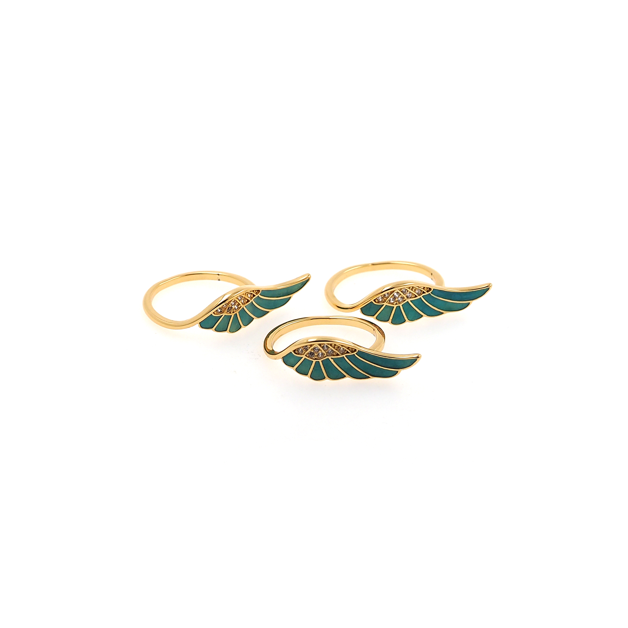 18K Gold Filled Wing Rings,Enamel Rings,Adjustable Ring,Minimalist Ring,Open Ring