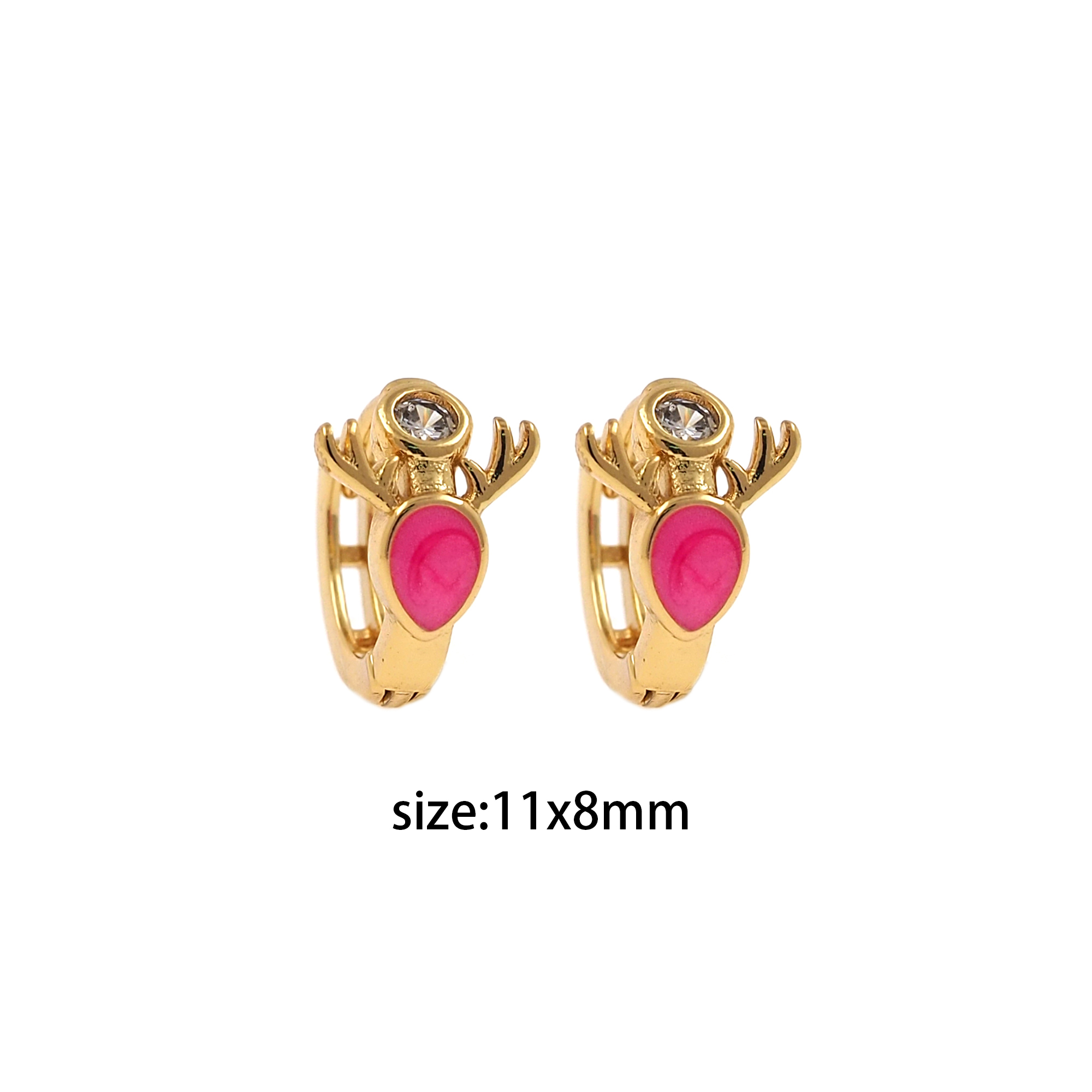 18K Gold Filled Deer Hoops,Colorful Enamel Earrings,Minimalist Enamel Earrings,Gold Hoop Earrings,Huggie Earrings