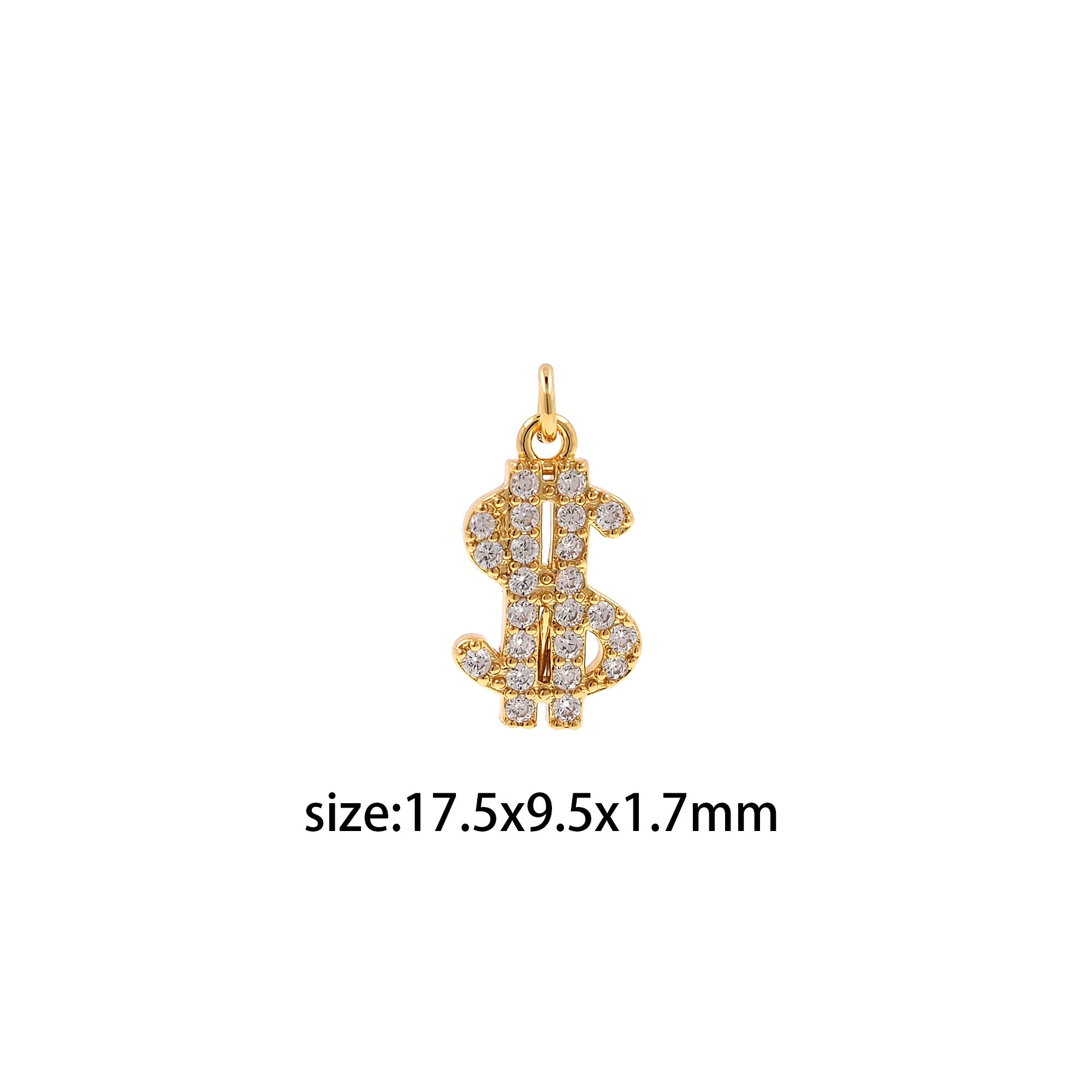 18K Gold Filled Dollar Sign Pendant,Money Charm,CZ Micro Pave Dollar Sign Earrings Necklace for DIY Jewelry Making Supply