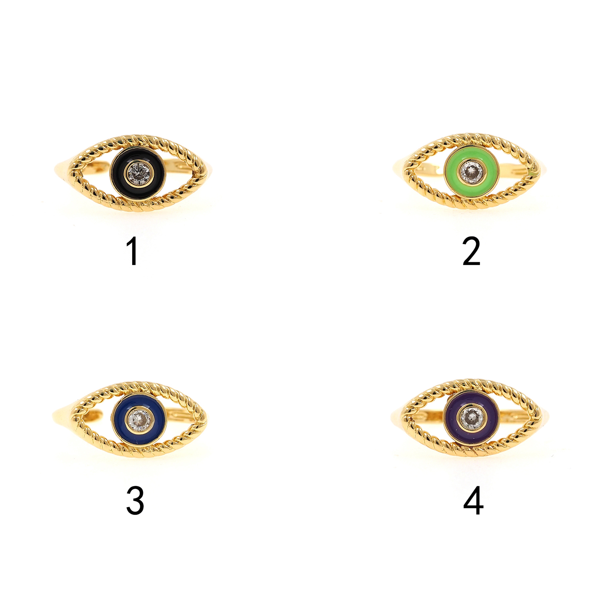 18K Gold Filled Minimalist Rings,Evil Eye Ring,Adjustable Ring,Enamel Ring,Open Ring