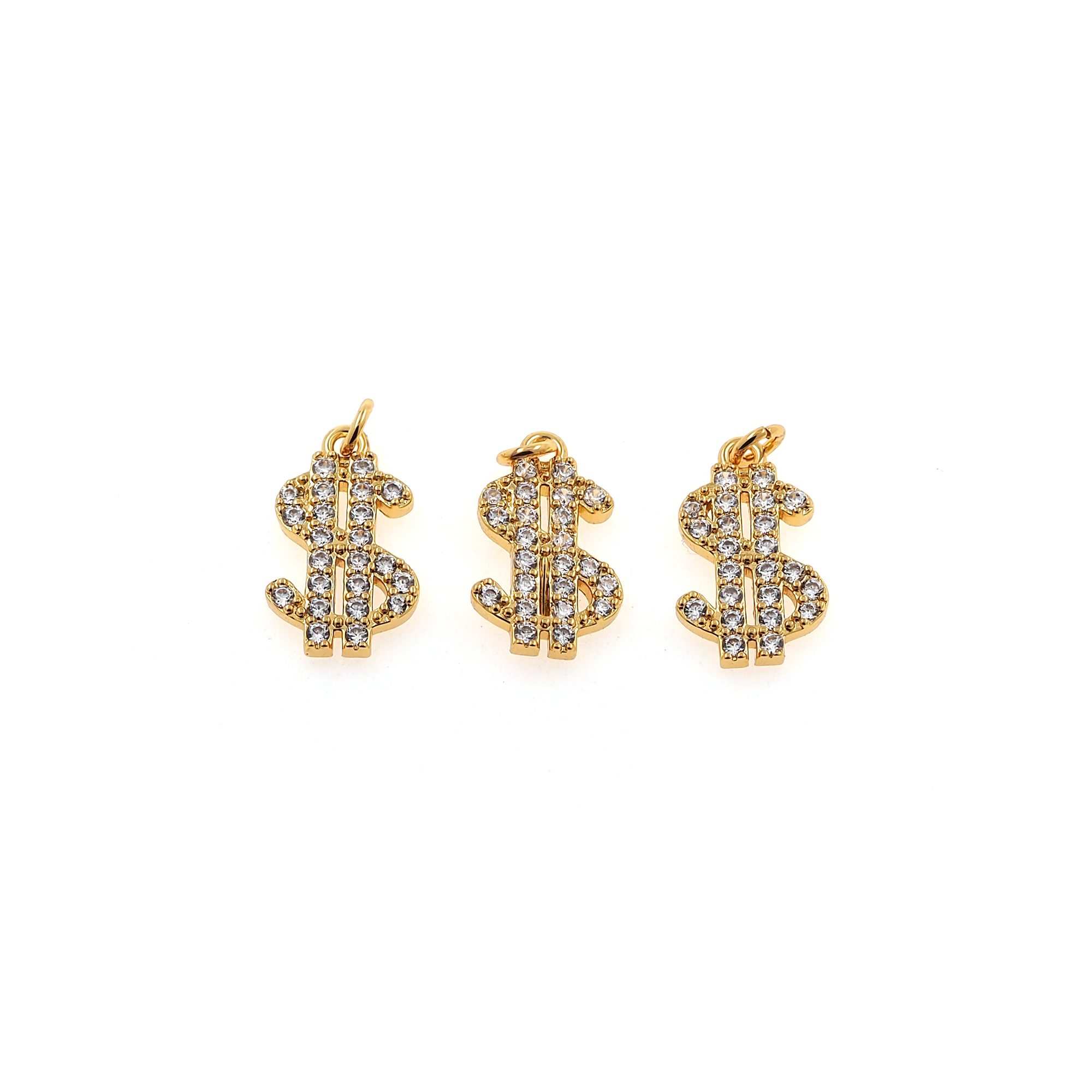 18K Gold Filled Dollar Sign Pendant,Money Charm,CZ Micro Pave Dollar Sign Earrings Necklace for DIY Jewelry Making Supply