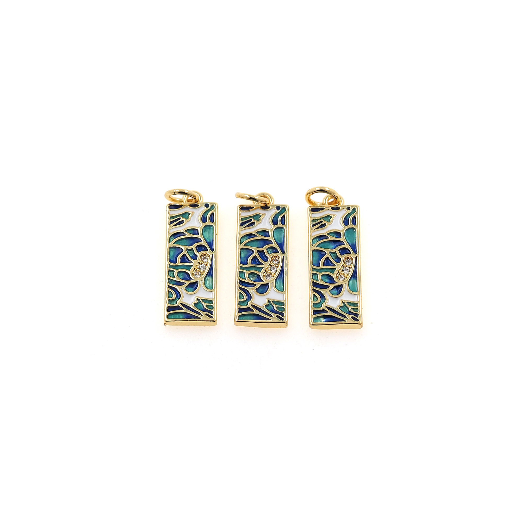 18K Gold Filled Rectangle Pendant,Enamel Rectangle Charm Earrings Necklace for DIY Jewelry Making Supply