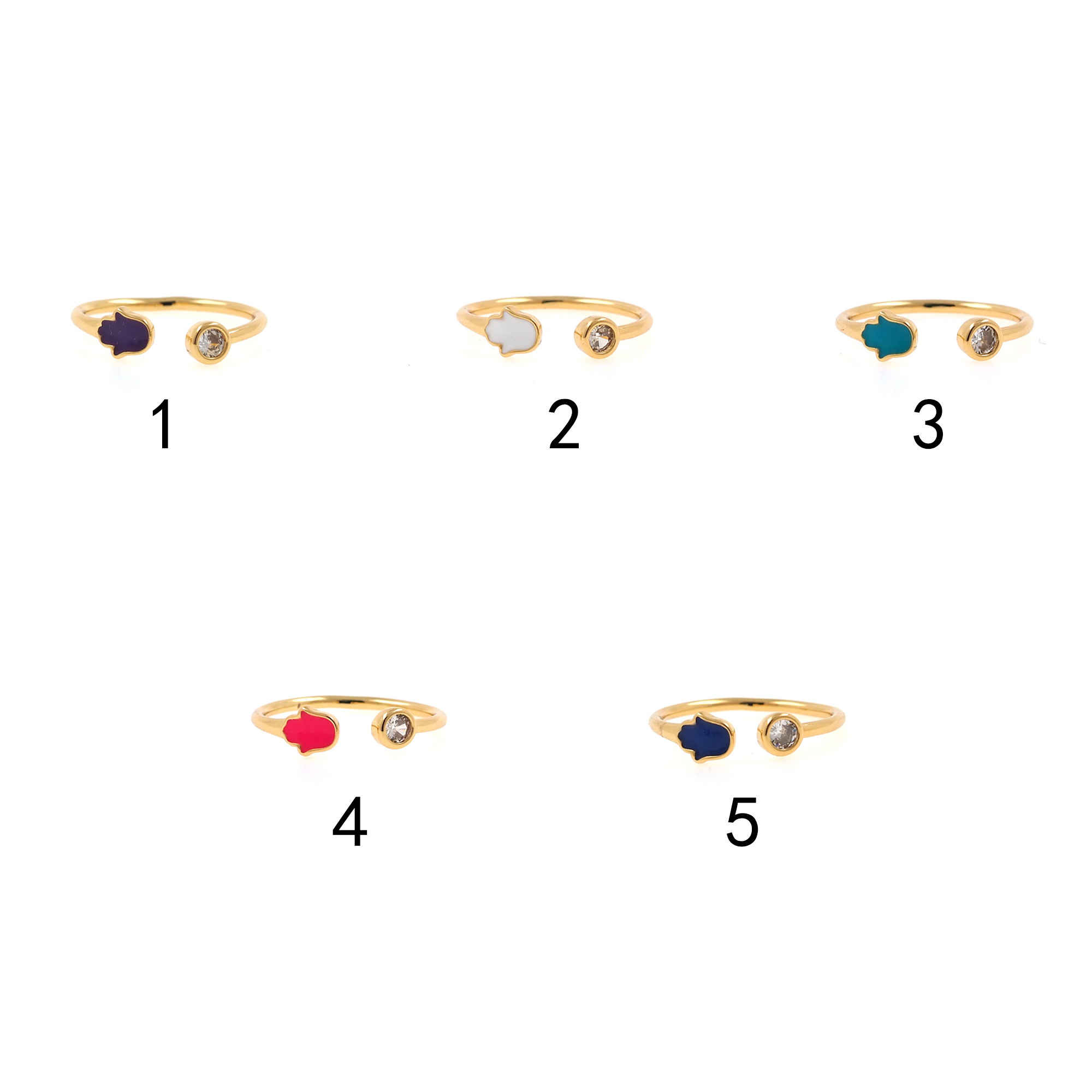 18K Gold Filled Hamsa Rings,Enamel Ring,Adjustable Ring,Minimalist Ring,Open Ring