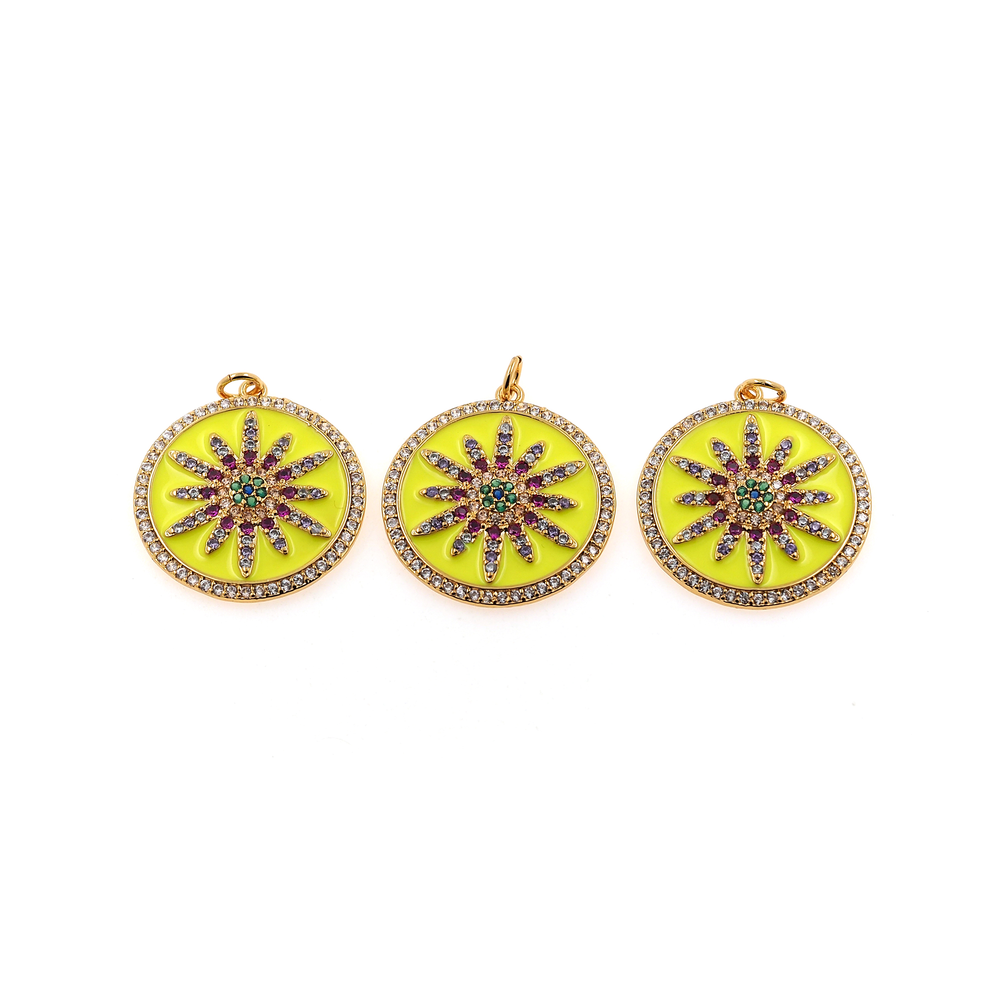 18K Gold Filled Sun Pendant,Celestial Charm,Enamel Sun Earrings Necklace for DIY Jewelry Making Supply