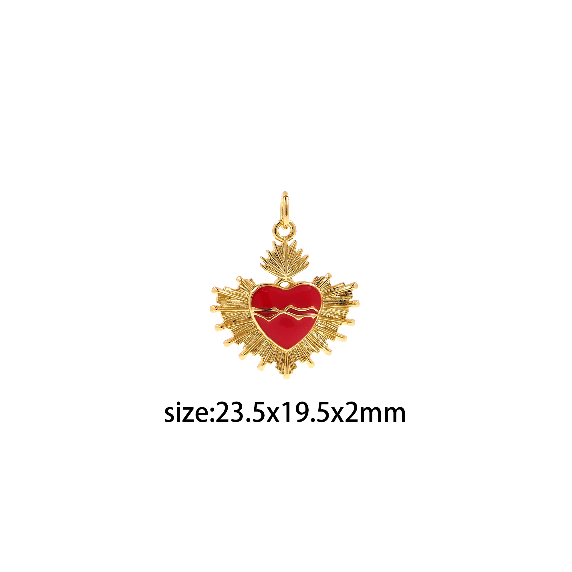 18K Gold Filled Sacred Heart Pendant,Enamel Heart Charm Earrings Necklace for DIY Jewelry Making Supply