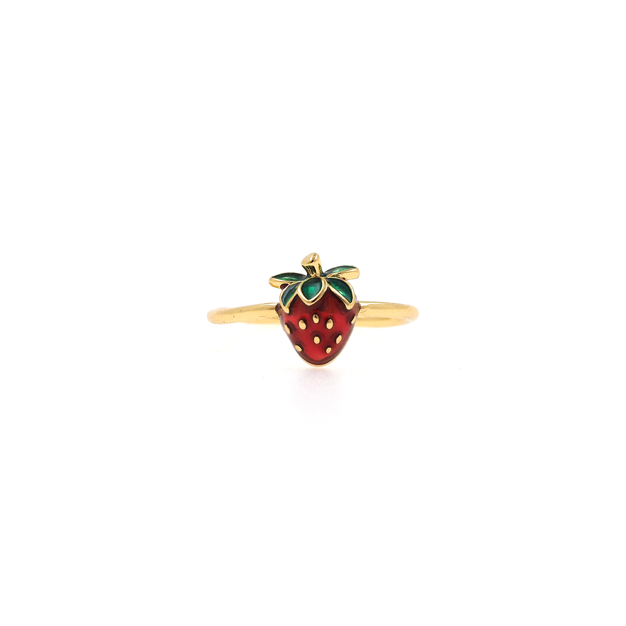 18K Gold Filled Strawberry Rings,Enamel Rings,Fruit Ring,Adjustable Ring,Minimalist Ring,Open Ring