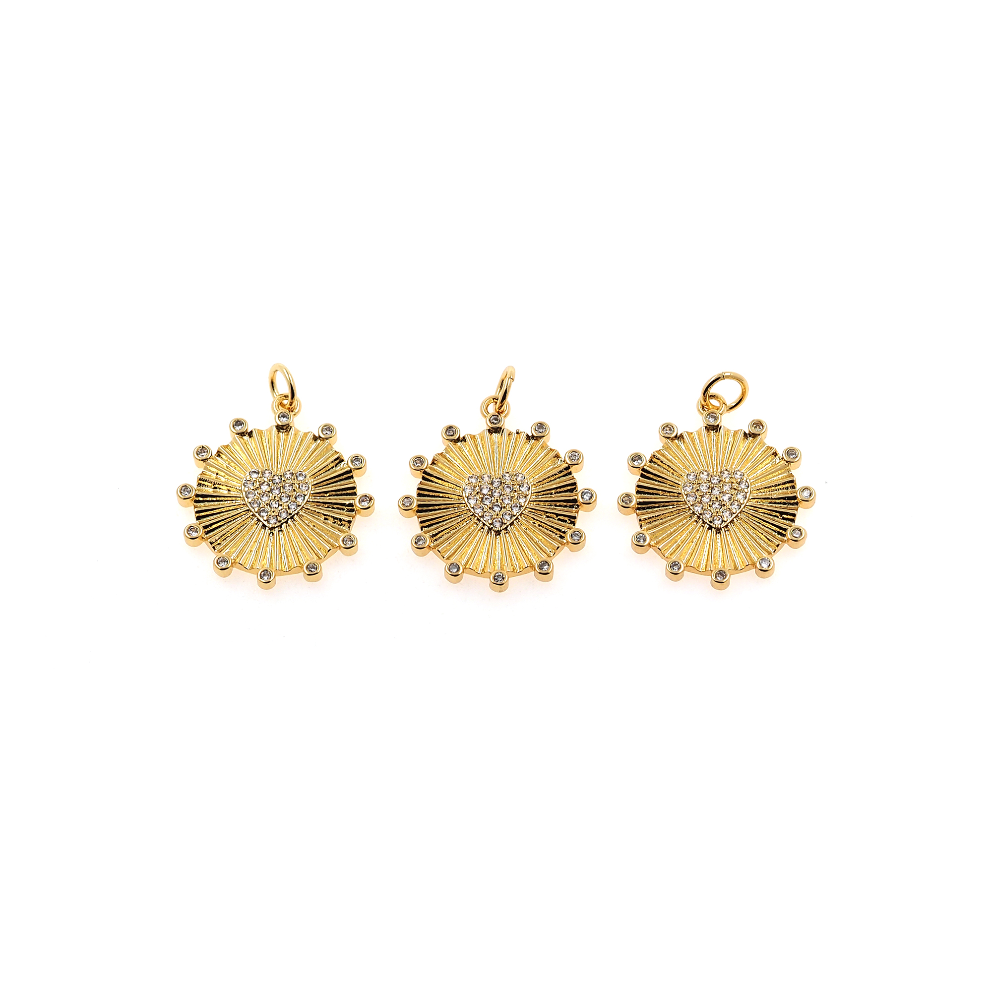 18K Gold Filled Round Heart Pendant,CZ Micro Pave Heart Charm Earrings Necklace for DIY Jewelry Making Supply