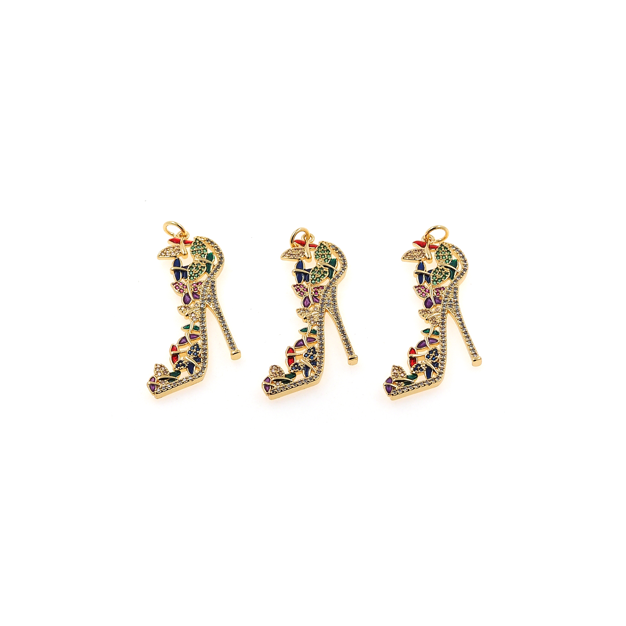 18K Gold Filled High Heel Pendant,Shoe Charm,CZ Micro Pave High Heel Earrings Necklace for DIY Jewelry Making Supply