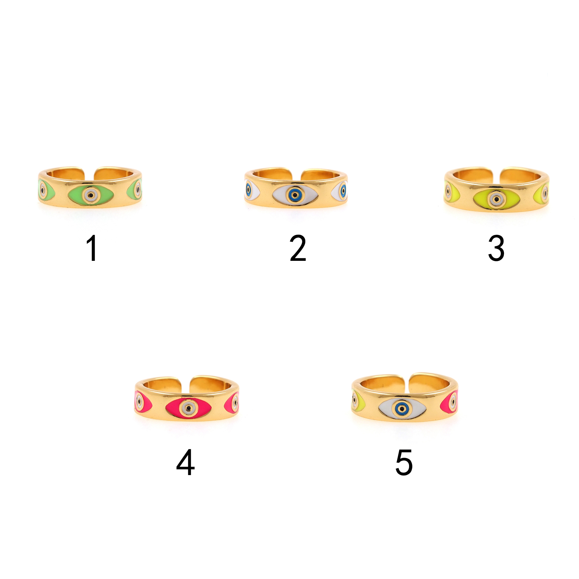 18K Gold Filled Evil Eye Ring,Minimalist Rings,Adjustable Ring,Enamel Ring,Open Ring