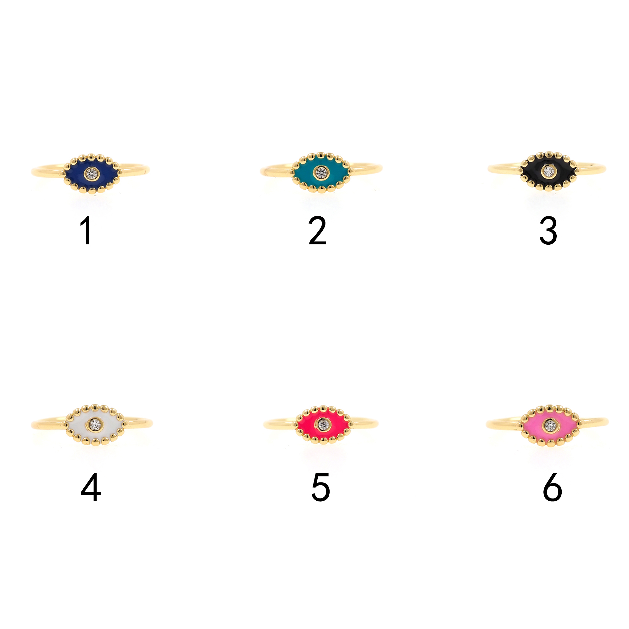 18K Gold Filled Minimalist Rings,Evil Eye Ring,Adjustable Ring,Enamel Ring,Open Ring