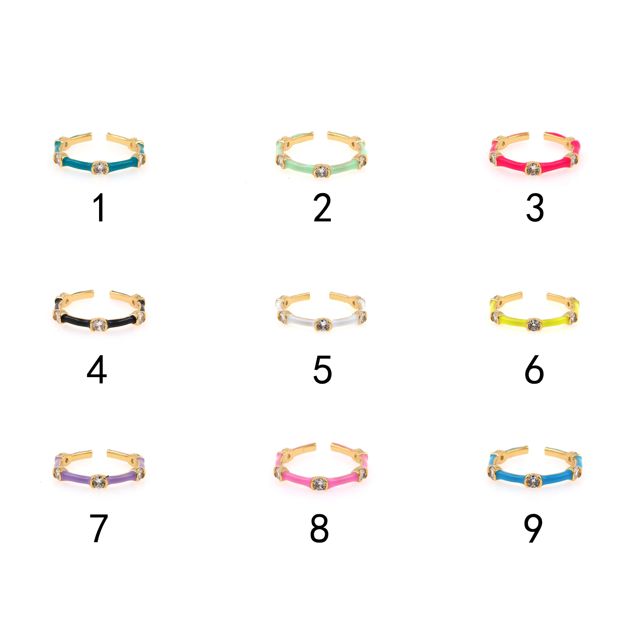 18K Gold Filled Enamel Thin Ring,CZ Ring,Adjustable Ring,Minimalist Ring,Open Ring