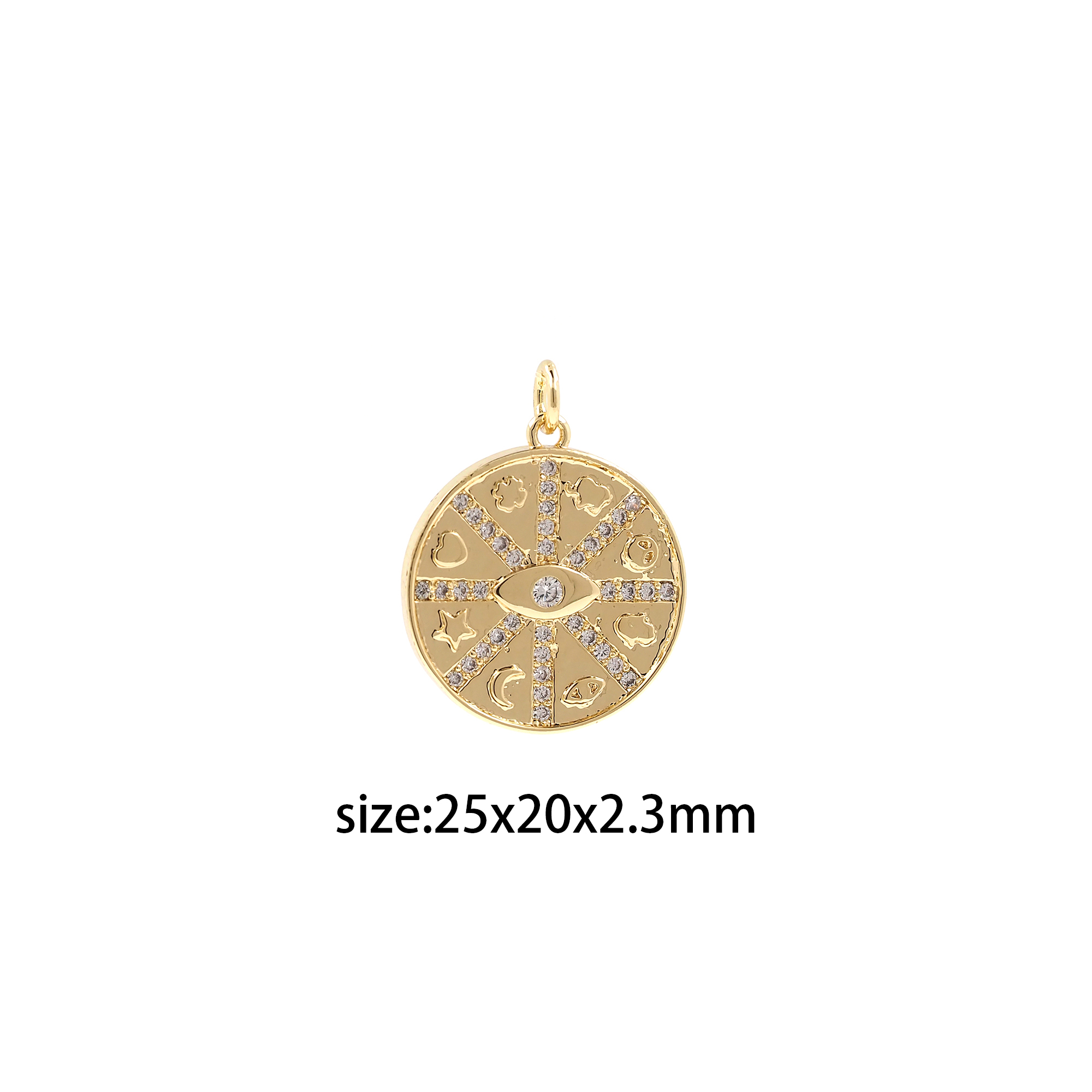 Coin Eye Pendant,18K Gold Filled Evil Eye Charm Earrings Necklace for DIY Jewelry Making Supply