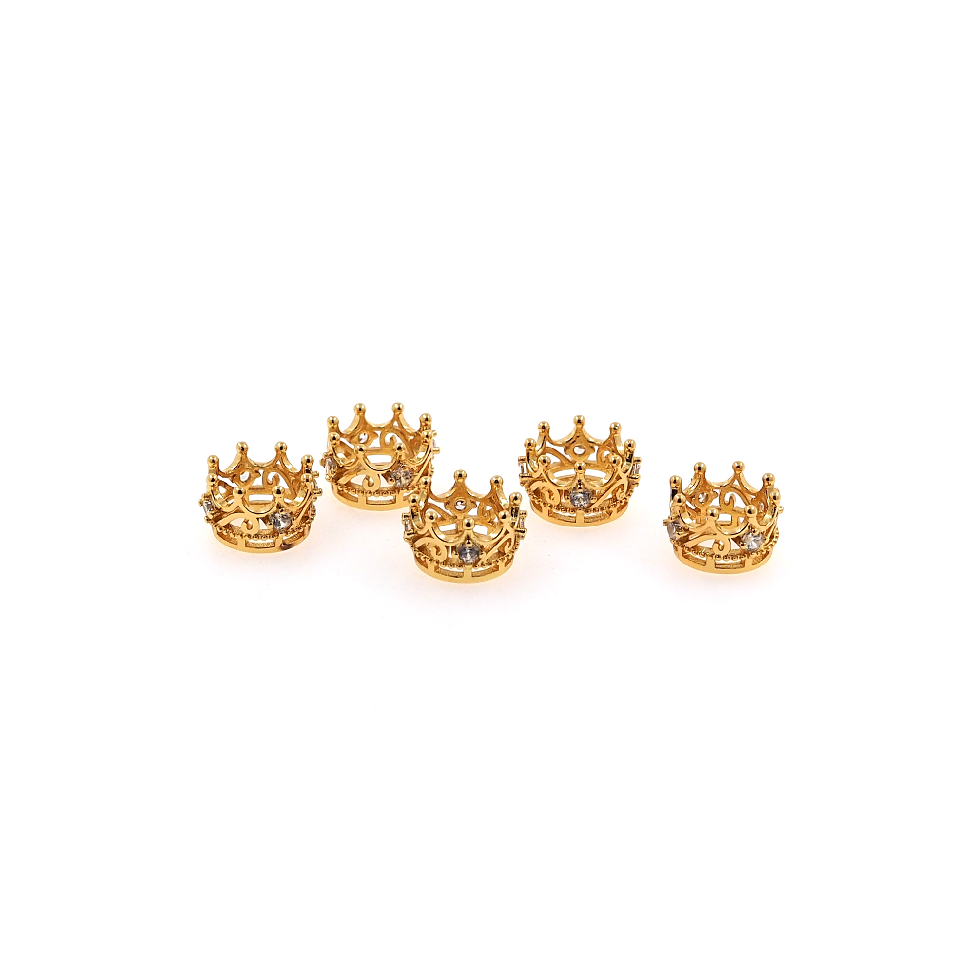 18K Gold Filled Crown Spacer Beads,CZ Micro Pave Crown Bead for Bracelet Jewelry Necklace Making Supply