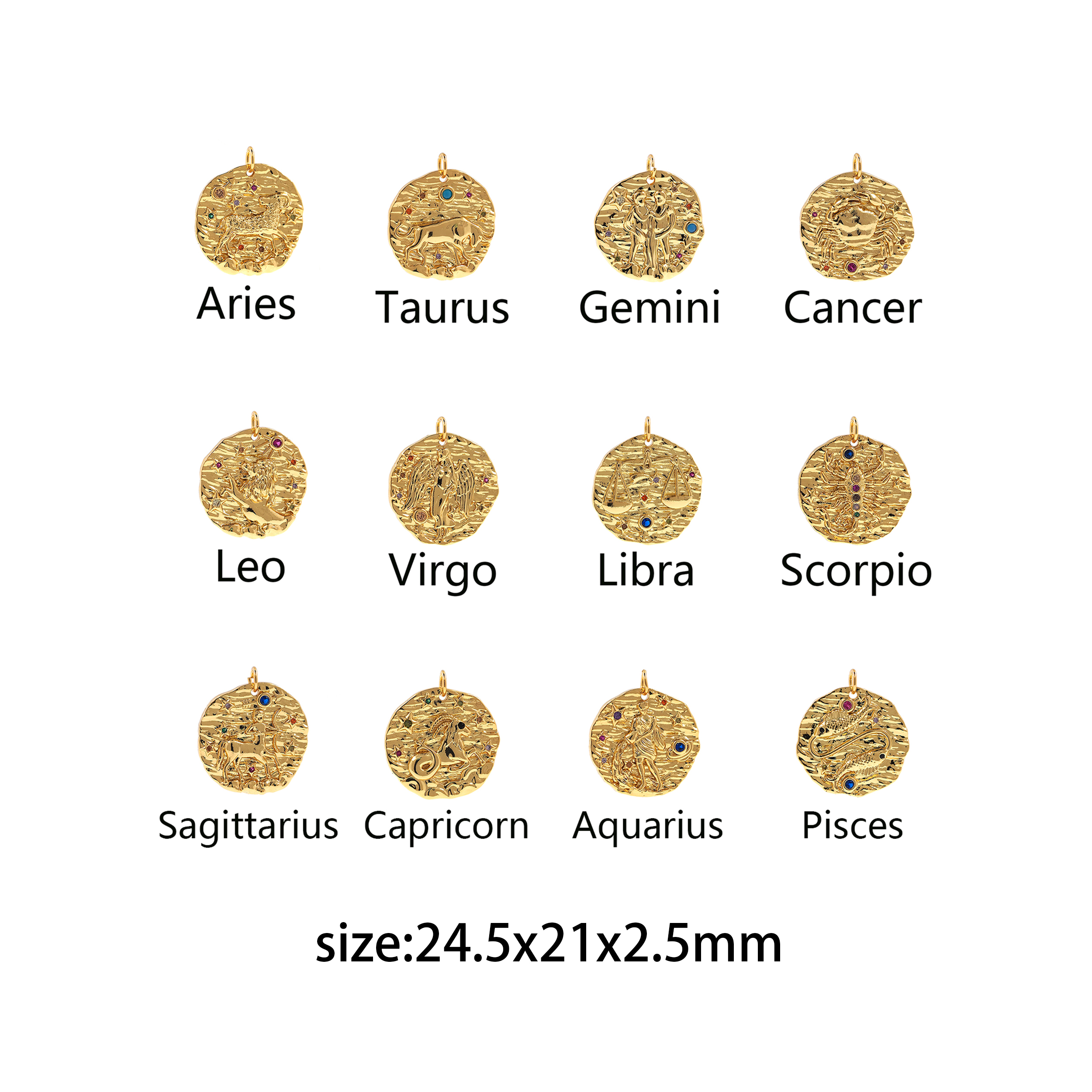 18K Gold Filled Zodiac Pendant,CZ Micro Pave Constellation Charm Earrings Necklace for DIY Jewelry Making Supply