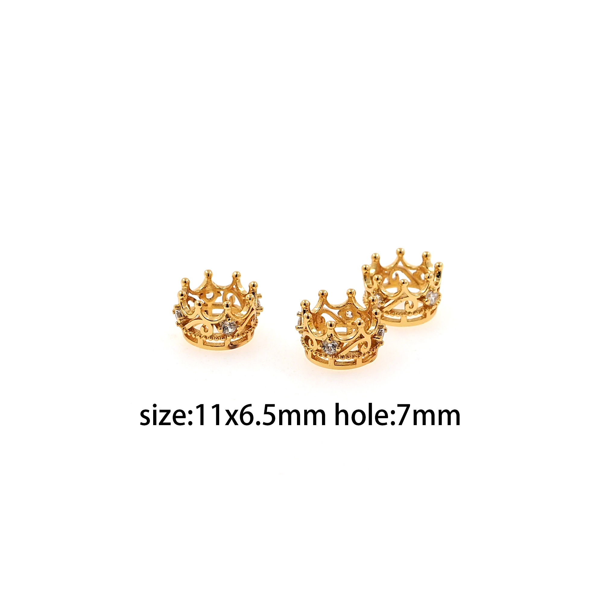 18K Gold Filled Crown Spacer Beads,CZ Micro Pave Crown Bead for Bracelet Jewelry Necklace Making Supply