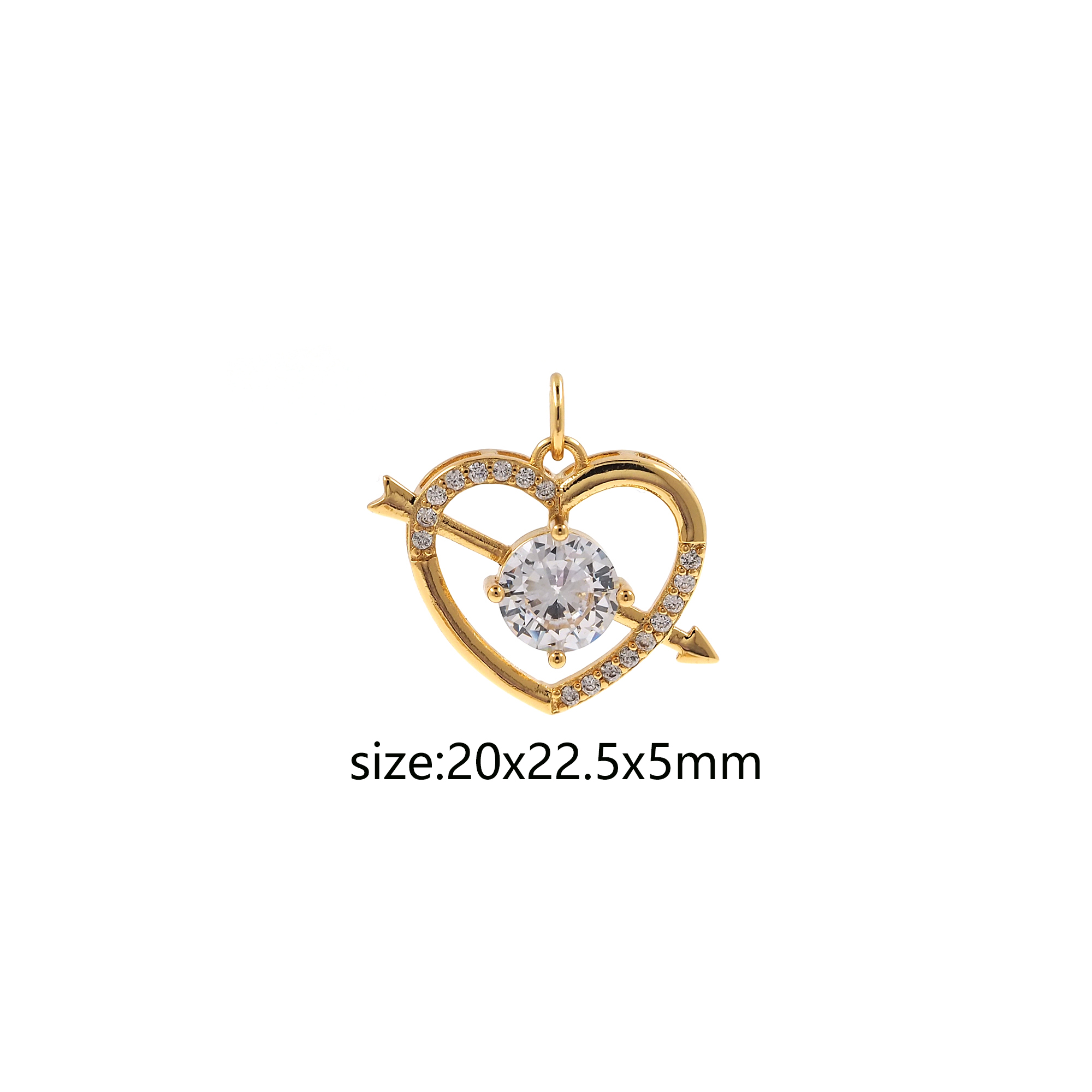 18K Gold Filled Heart Arrow Pendant,CZ Micro Pave Heart Charm Earrings Necklace for DIY Jewelry Making Supply