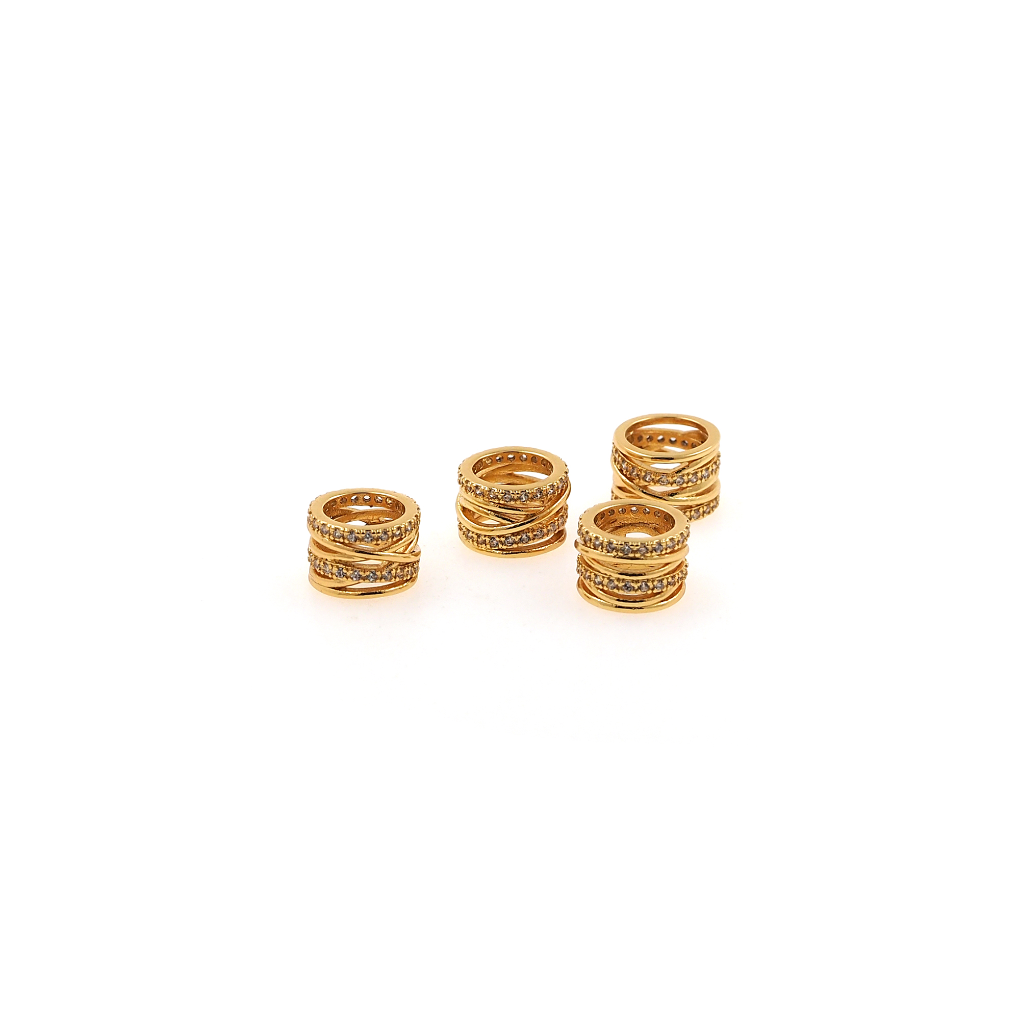 18K Gold Filled Cylinder Spacer Beads,CZ Micro Pave Barrel Beads for Bracelet Jewelry Necklace Making Supply