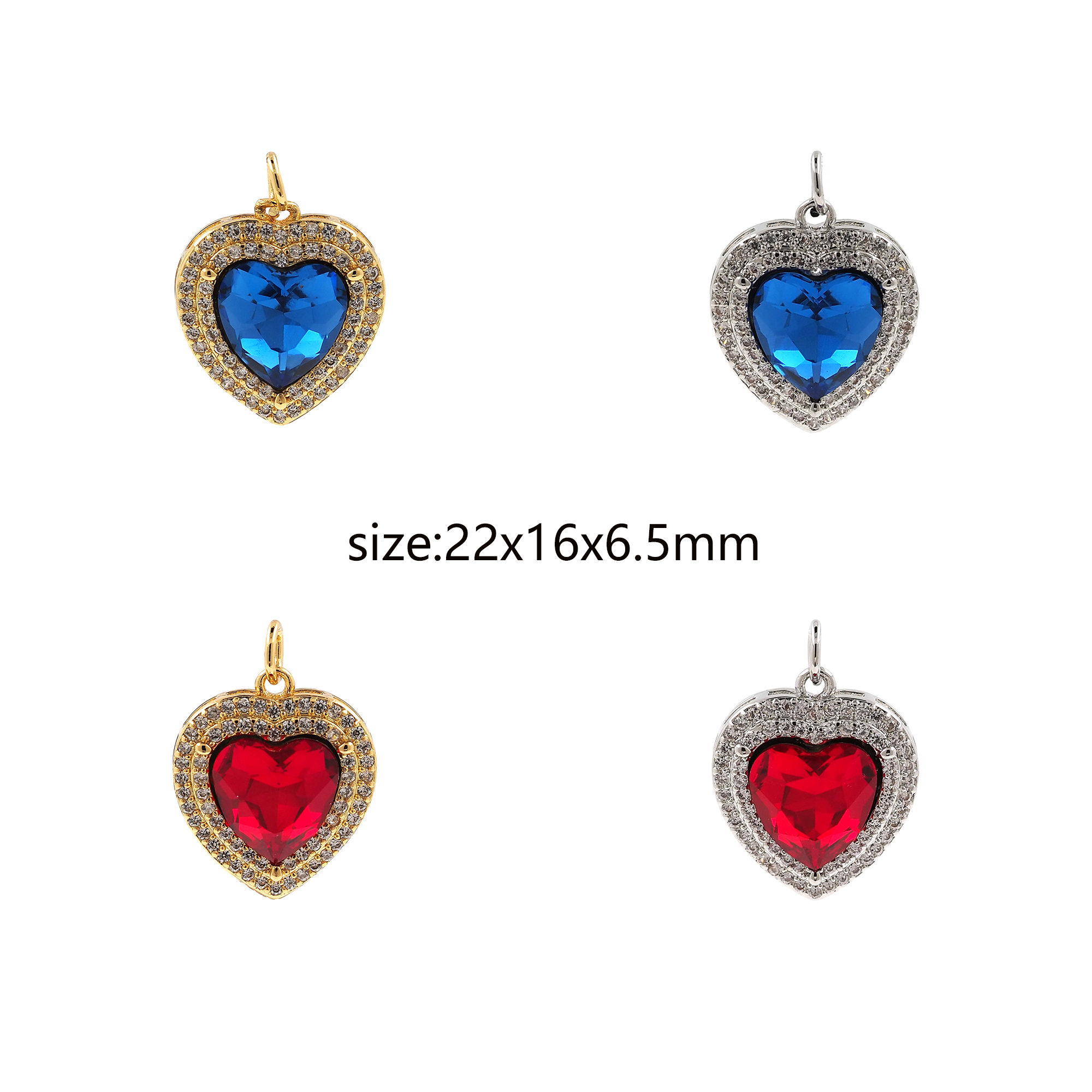 18K Gold Filled Heart Pendant,CZ Micro Pave Heart Charm Earrings Necklace for DIY Jewelry Making Supply