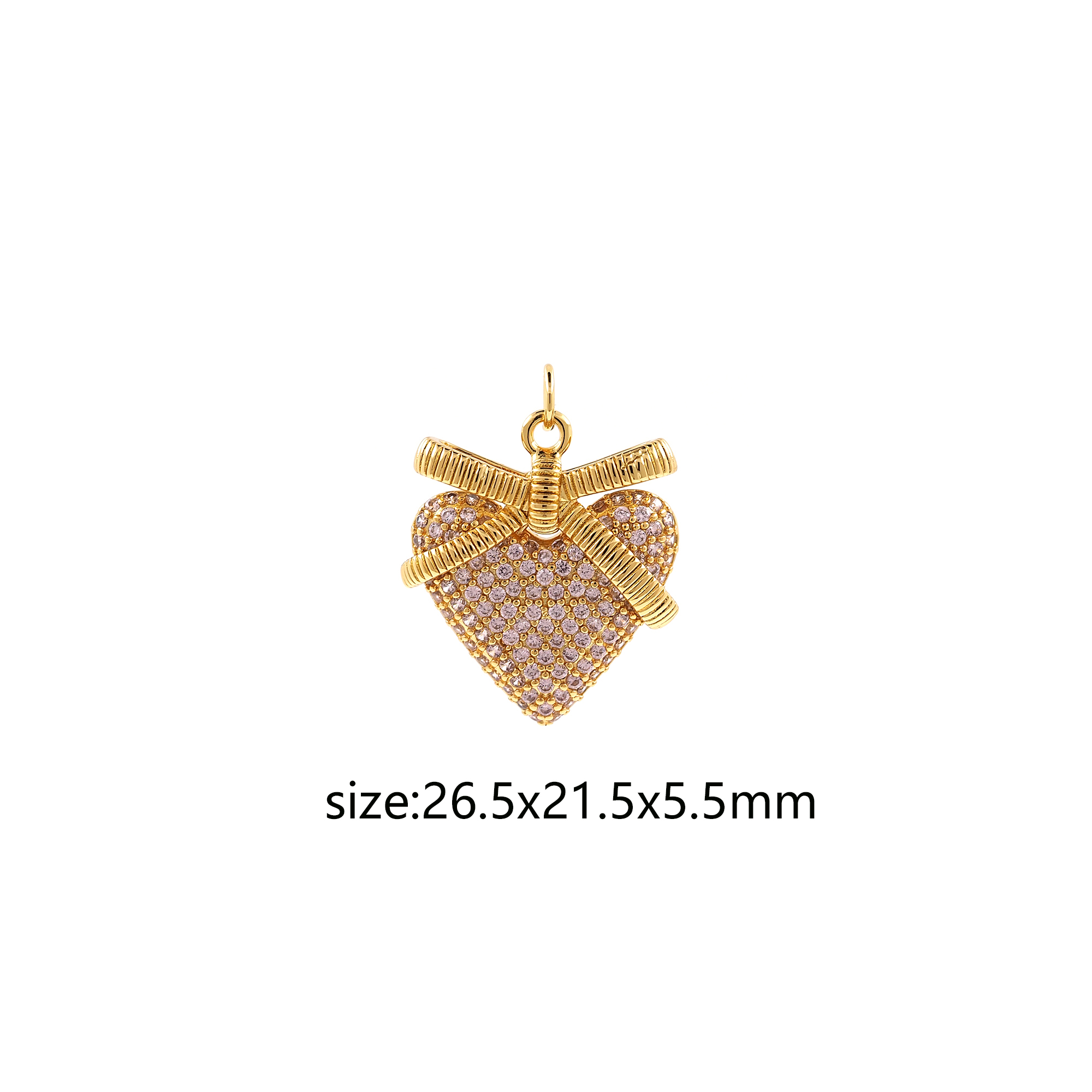 18K Gold Filled Bow Heart Pendant,CZ Micro Pave Heart Charm Earrings Necklace for DIY Jewelry Making Supply