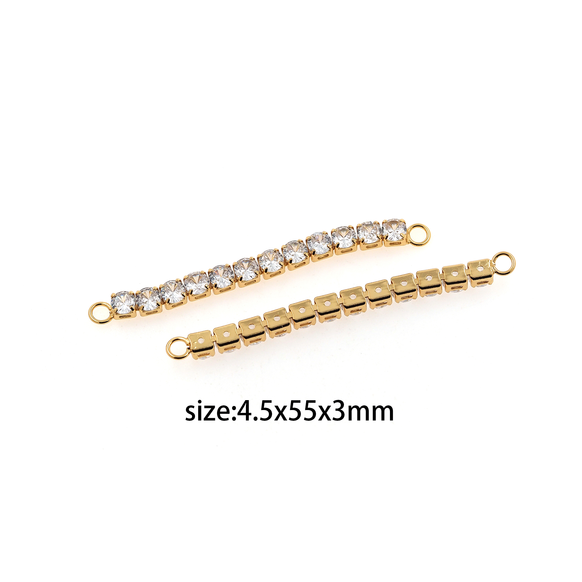 18K Gold Filled Bar Connector,CZ Micro Pave Tennis Charm Necklace Bracelet for DIY Jewelry Making Supply
