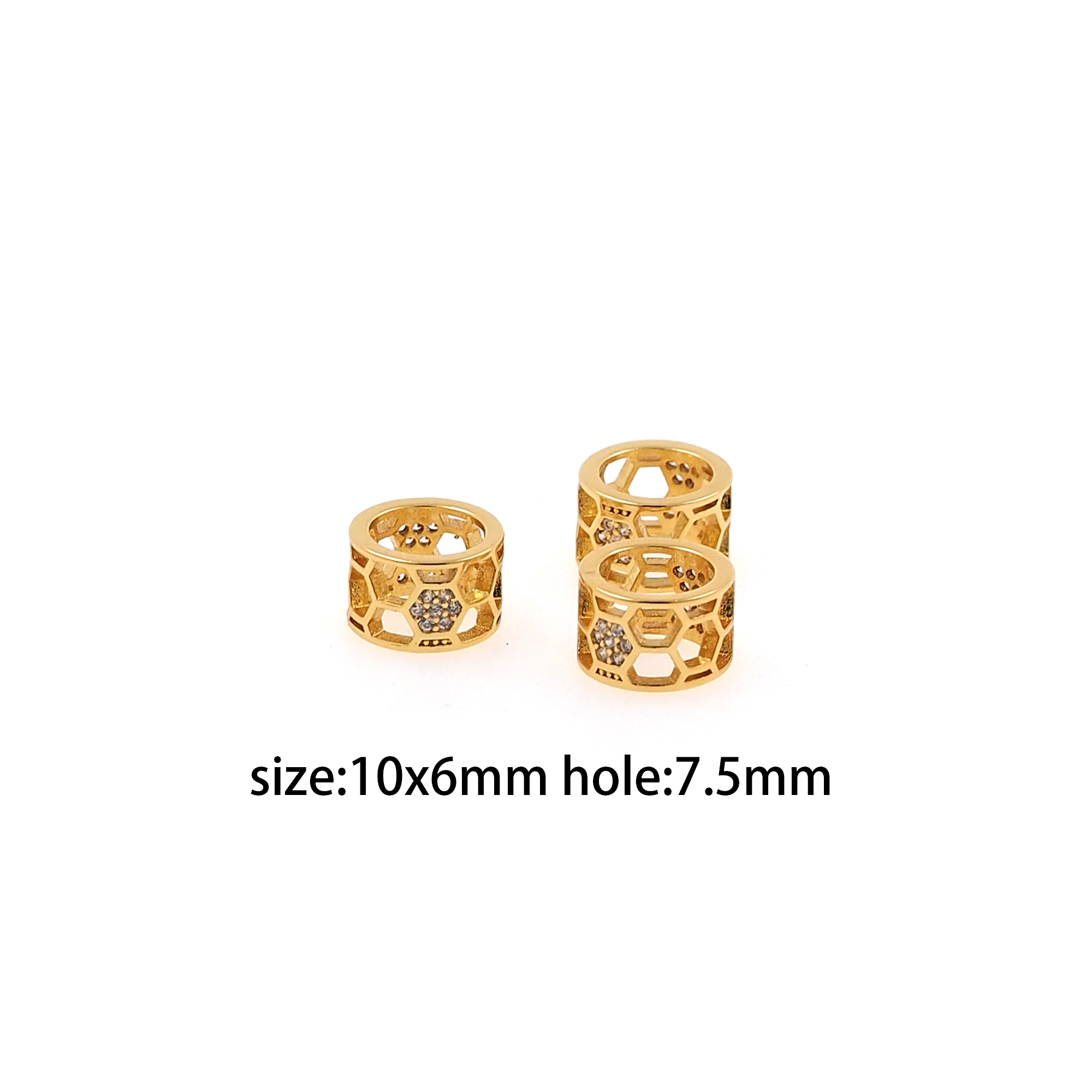 18K Gold Filled Cylinder Spacer Beads,CZ Micro Pave Barrel Beads for Bracelet Jewelry Necklace Making Supply