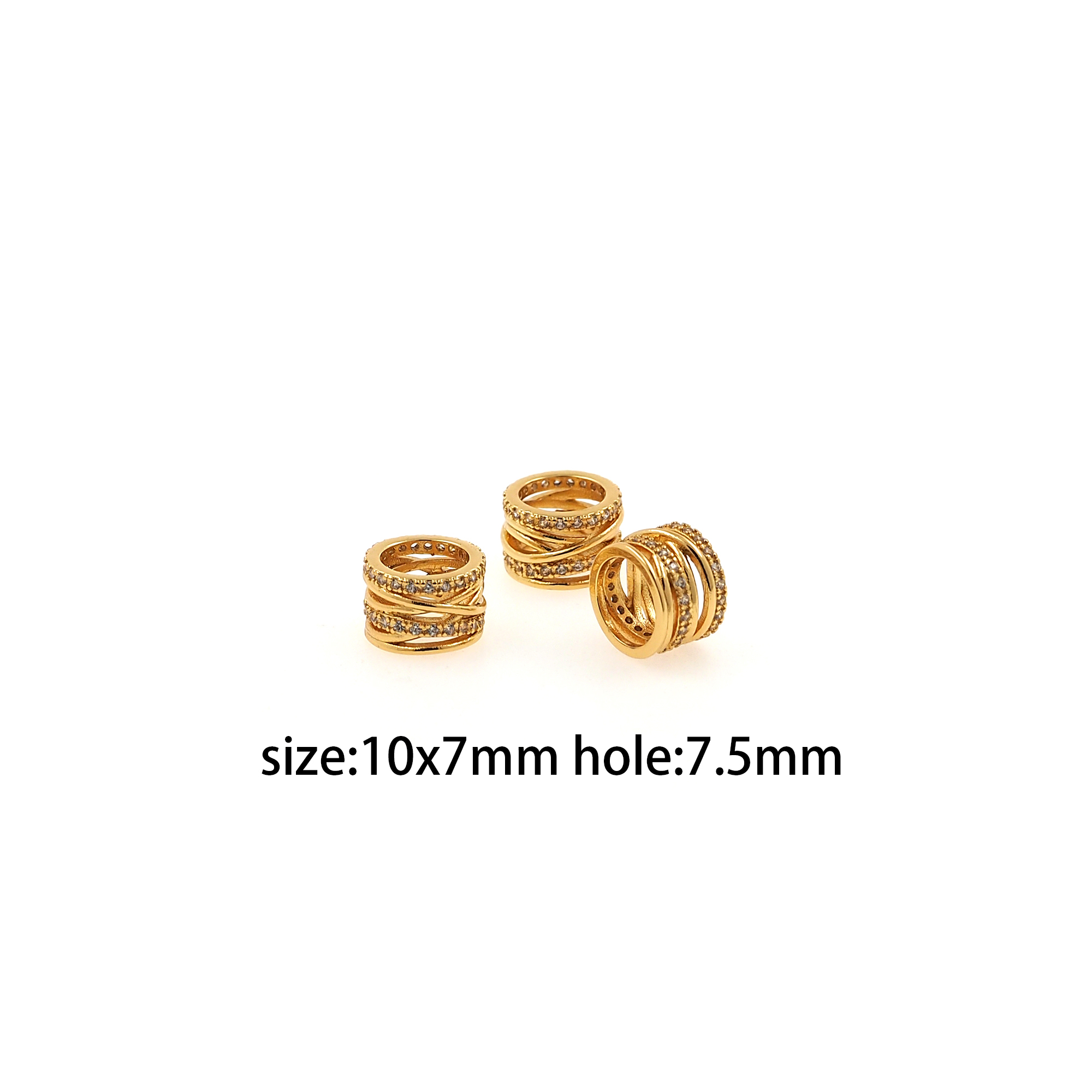 18K Gold Filled Cylinder Spacer Beads,CZ Micro Pave Barrel Beads for Bracelet Jewelry Necklace Making Supply