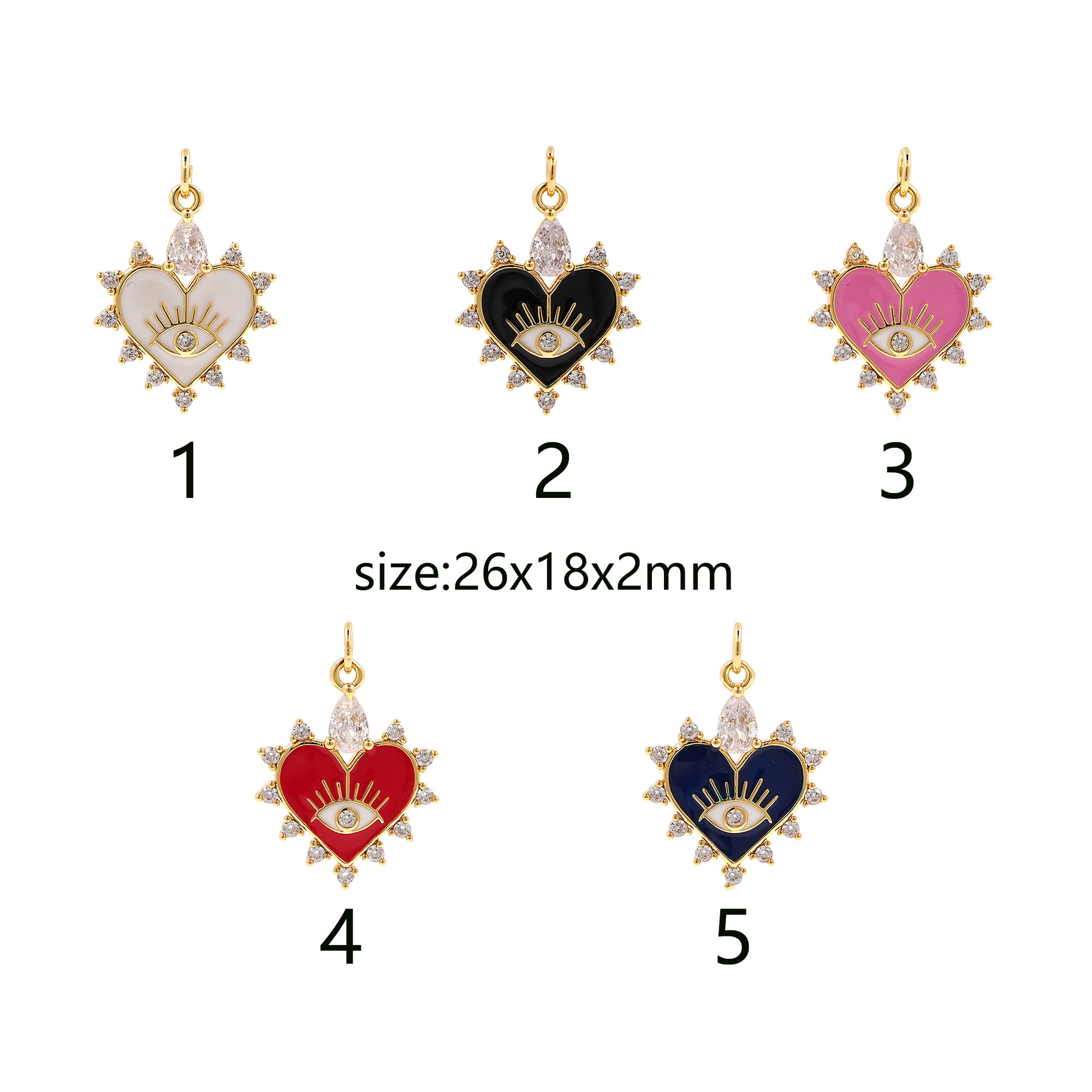 18K Gold Filled Heart Pendant,CZ Micro Pave Heart Eye Charm Earrings Necklace for DIY Jewelry Making Supply