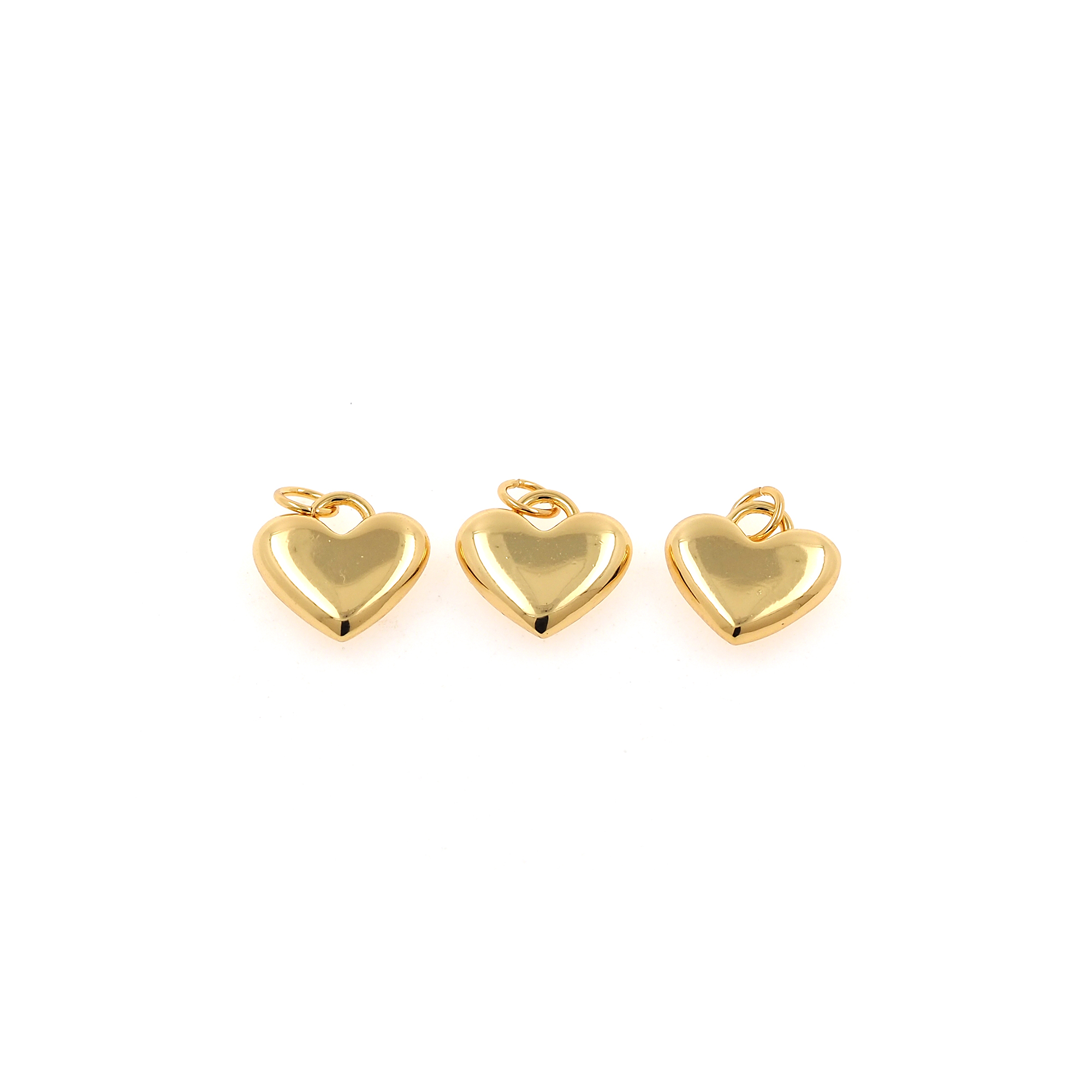 18K Gold Filled Heart Pendant,Puffed Heart Charm Earrings Necklace for DIY Jewelry Making Supply