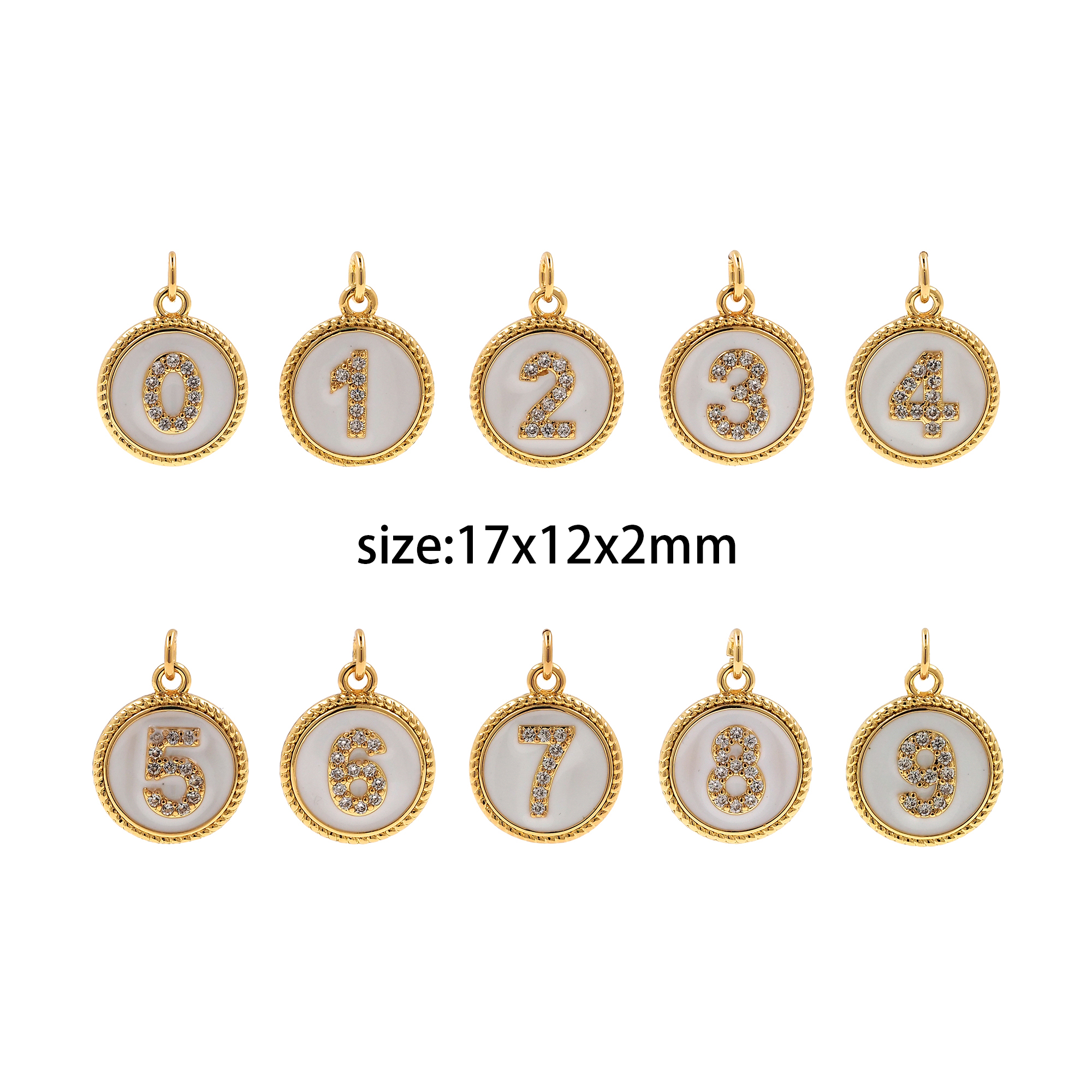18K Gold Filled Numerals Pendant,Enamel Numerals Charm Earrings Necklace for DIY Jewelry Making Supply