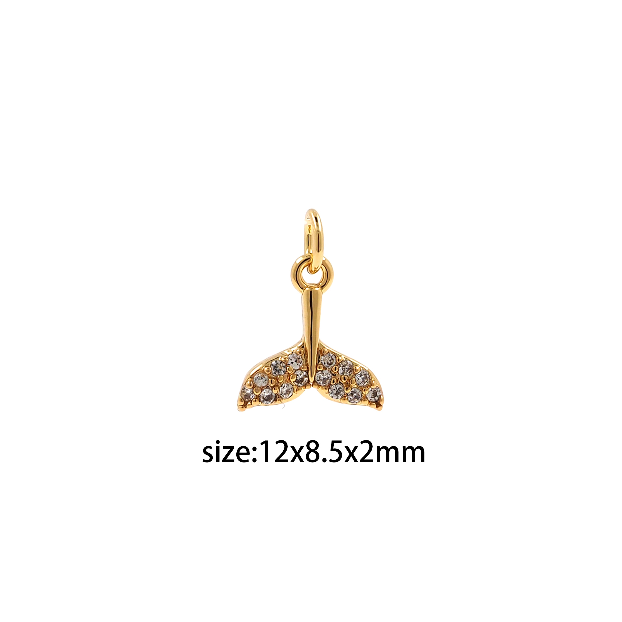 18K Gold Filled Tiny Tail Pendant,CZ Micro Pave Whale Tail Charm Earrings Necklace for DIY Jewelry Making Supply