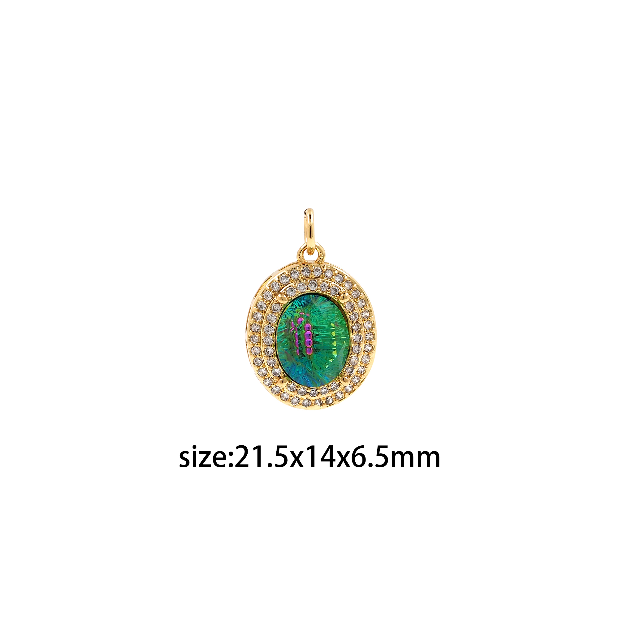 18K Gold Filled Oval Pendant,CZ Micro Pave Oval Charm Earrings Necklace for DIY Jewelry Making Supply