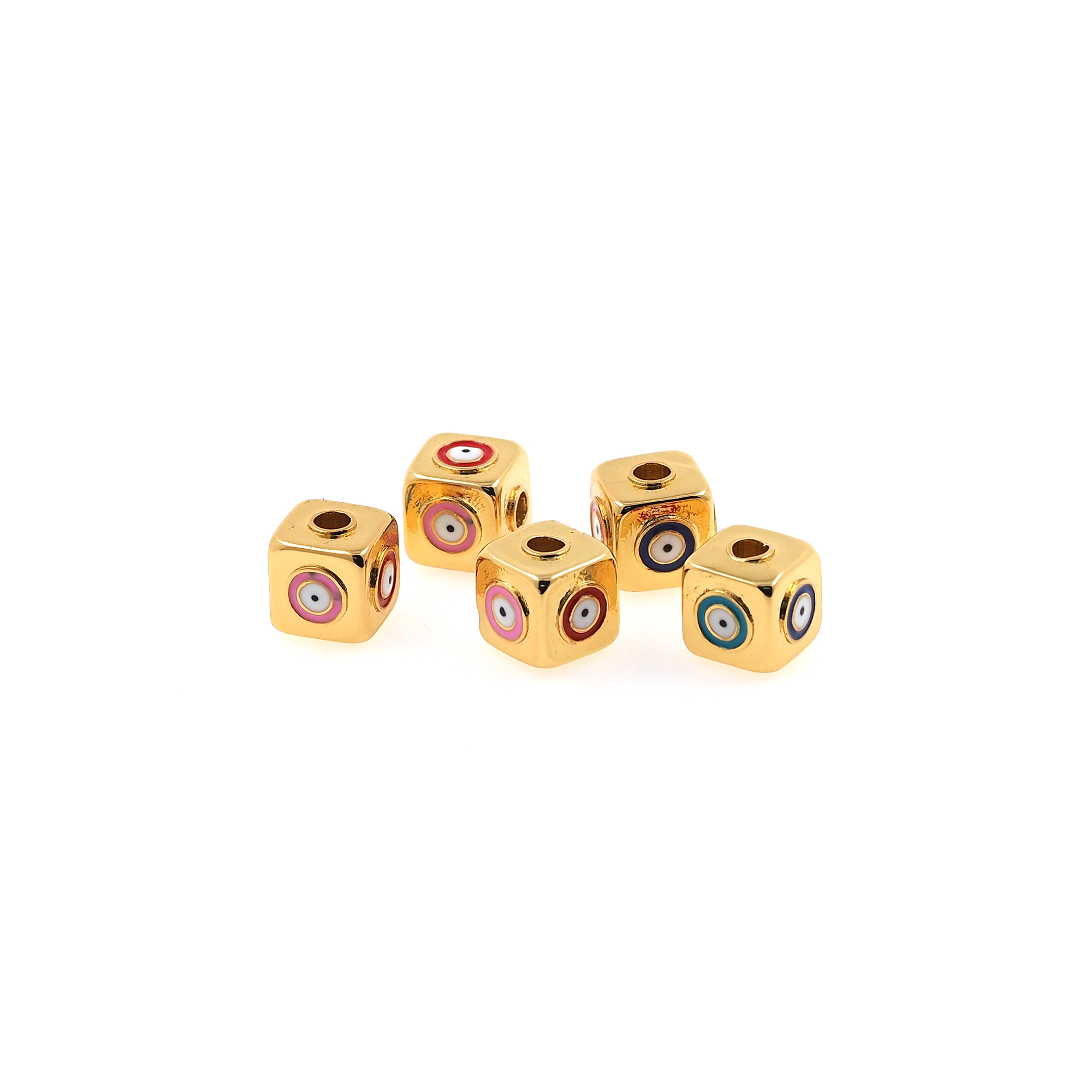 18K Gold Filled Evil Eye Spacer Beads,Cube Eye Bead,Colorful Enamel Evil Eye Bead for Bracelet Jewelry Necklace Making Supply