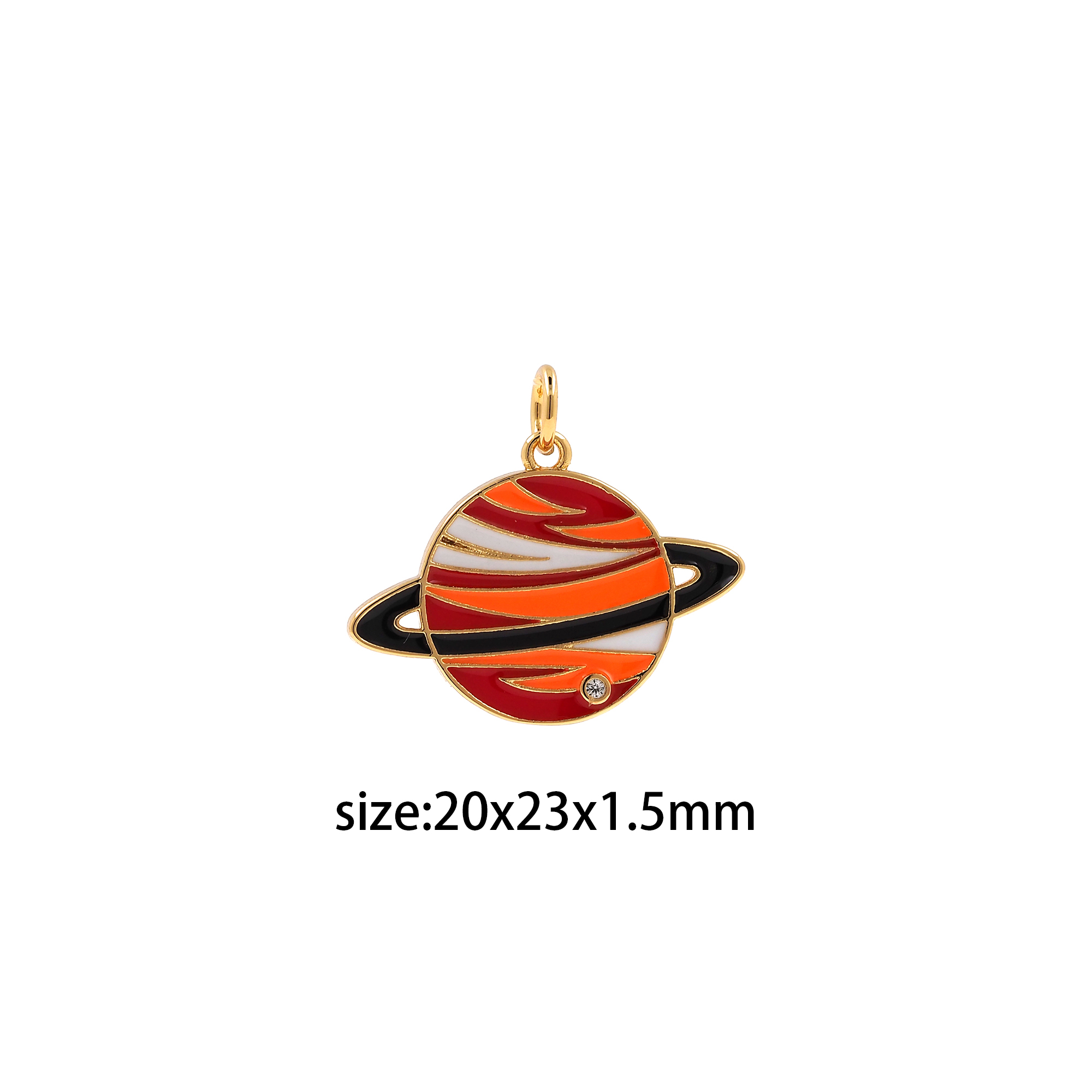 18K Gold Filled Saturn Pendant,Planet Charm,Enamel Saturn Earrings Necklace for DIY Jewelry Making Supply