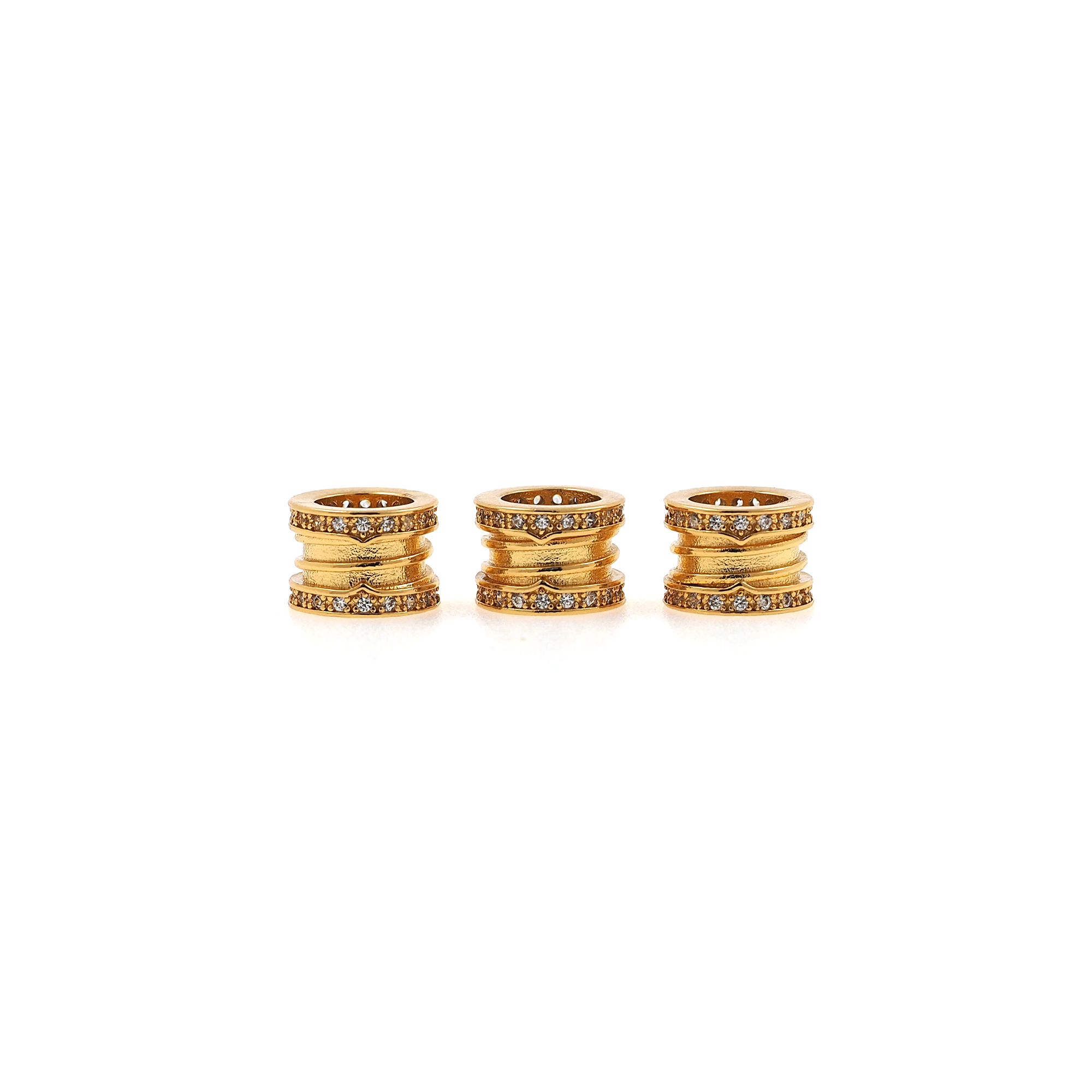 18K Gold Filled Cylinder Spacer Beads,CZ Micro Pave Barrel Beads for Bracelet Jewelry Necklace Making Supply