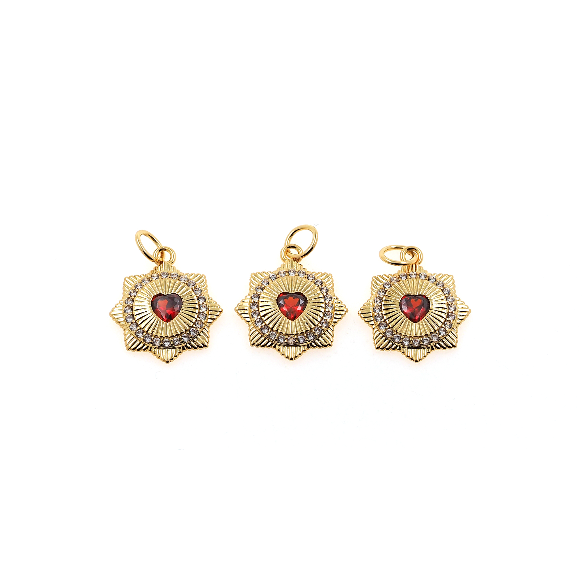 18K Gold Filled Heart Pendant,CZ Micro Pave Sunbeam Heart Charm Earrings Necklace for DIY Jewelry Making Supply