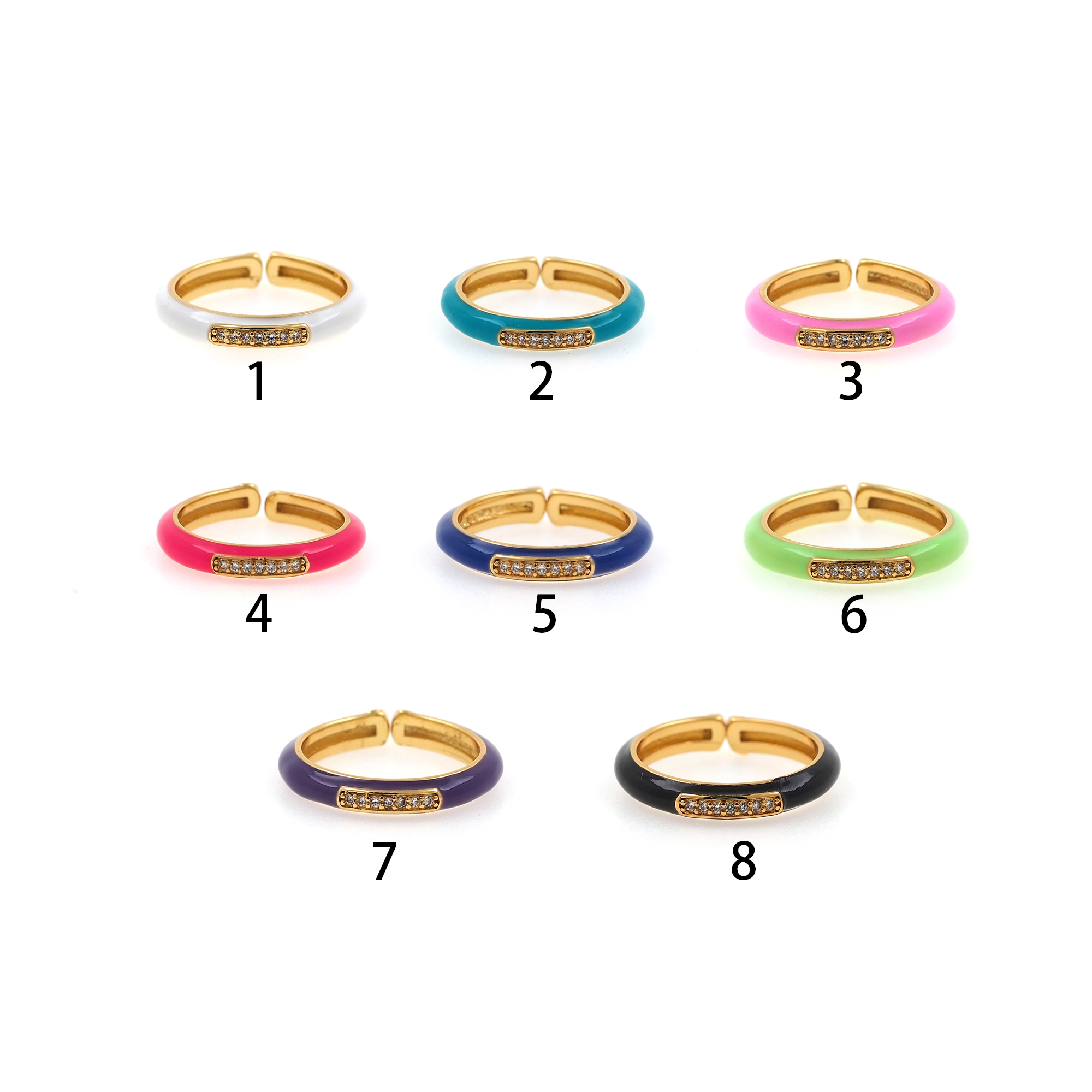 18K Gold Filled Zirconia Ring,Enamel Rings,Dainty Ring,Adjustable Ring,Minimalist Ring,Open Ring