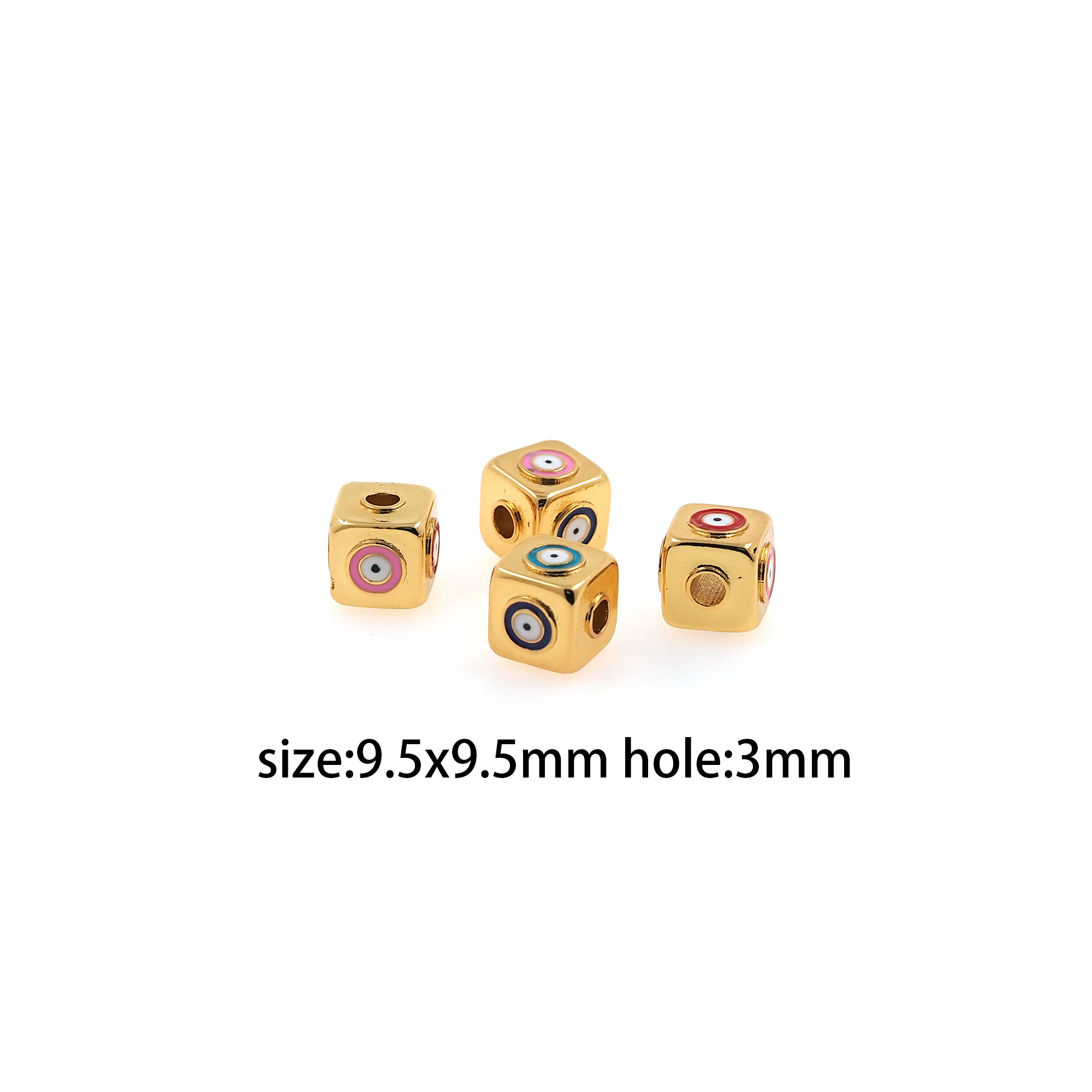 18K Gold Filled Evil Eye Spacer Beads,Cube Eye Bead,Colorful Enamel Evil Eye Bead for Bracelet Jewelry Necklace Making Supply