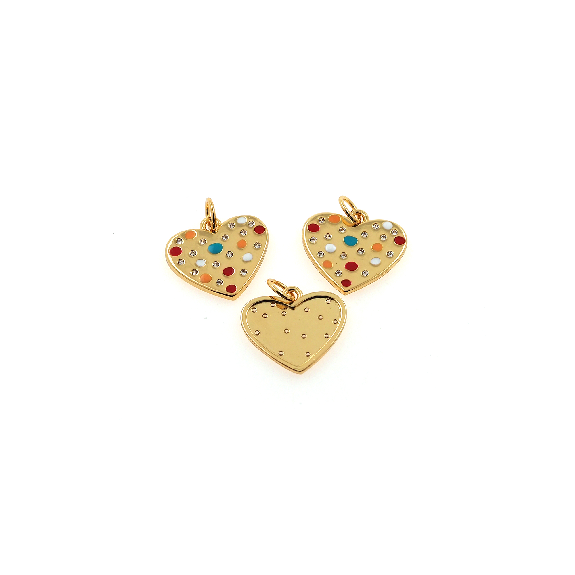18K Gold Filled Enamel Heart Pendant,CZ Micro Pave Heart Charm Earrings Necklace for DIY Jewelry Making Supply