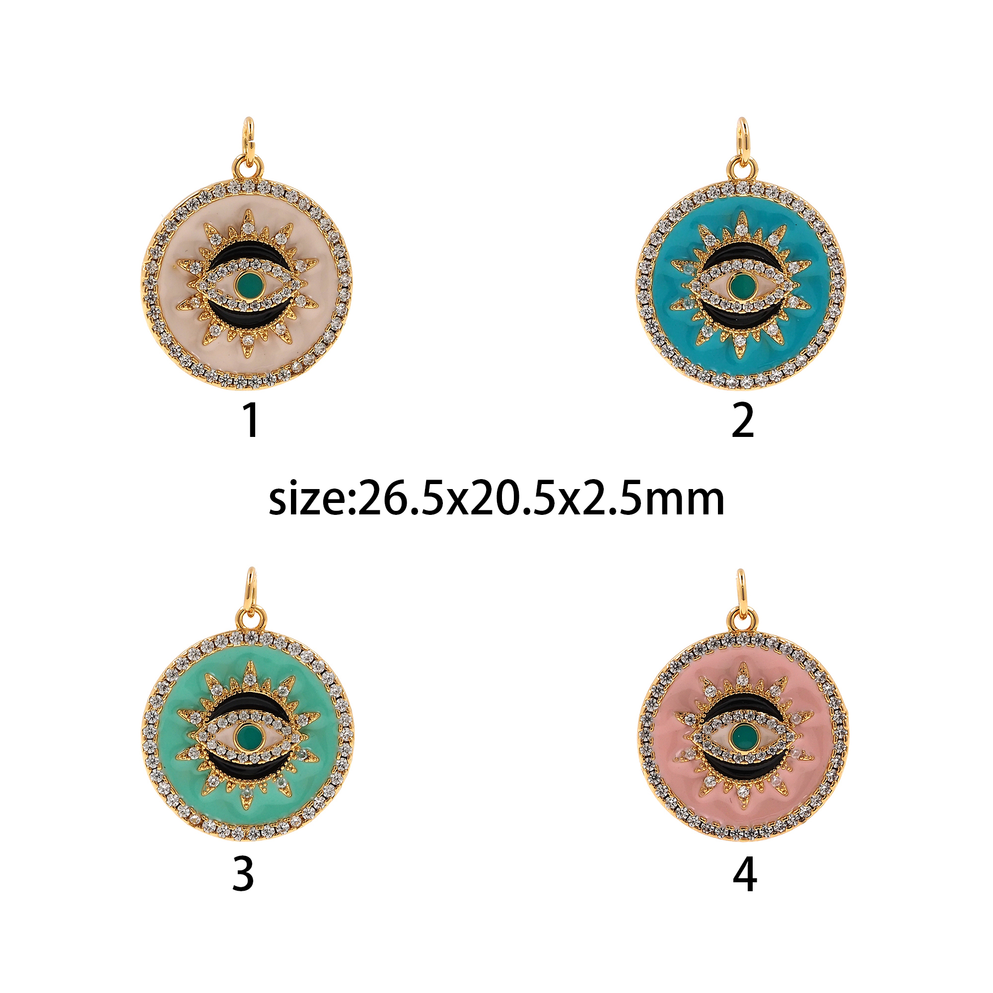 18K Gold Filled Sun Eye Pendant,Amulet Charm,CZ Micro Pave Evil Eye Earrings Necklace for DIY Jewelry Making Supply