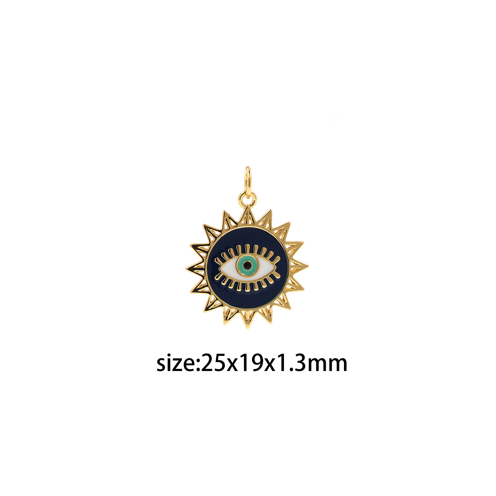 18K Gold Filled Sun Eye Pendant,Enamel Evil Eye Charm Earrings Necklace for DIY Jewelry Making Supply