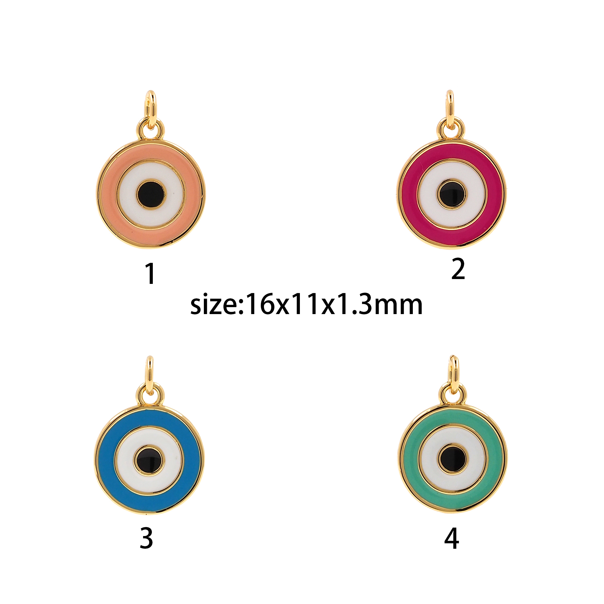 18K Gold Filled Evil Eye Pendant,Enamel Coin Eye Charm Earrings Necklace for DIY Jewelry Making Supply
