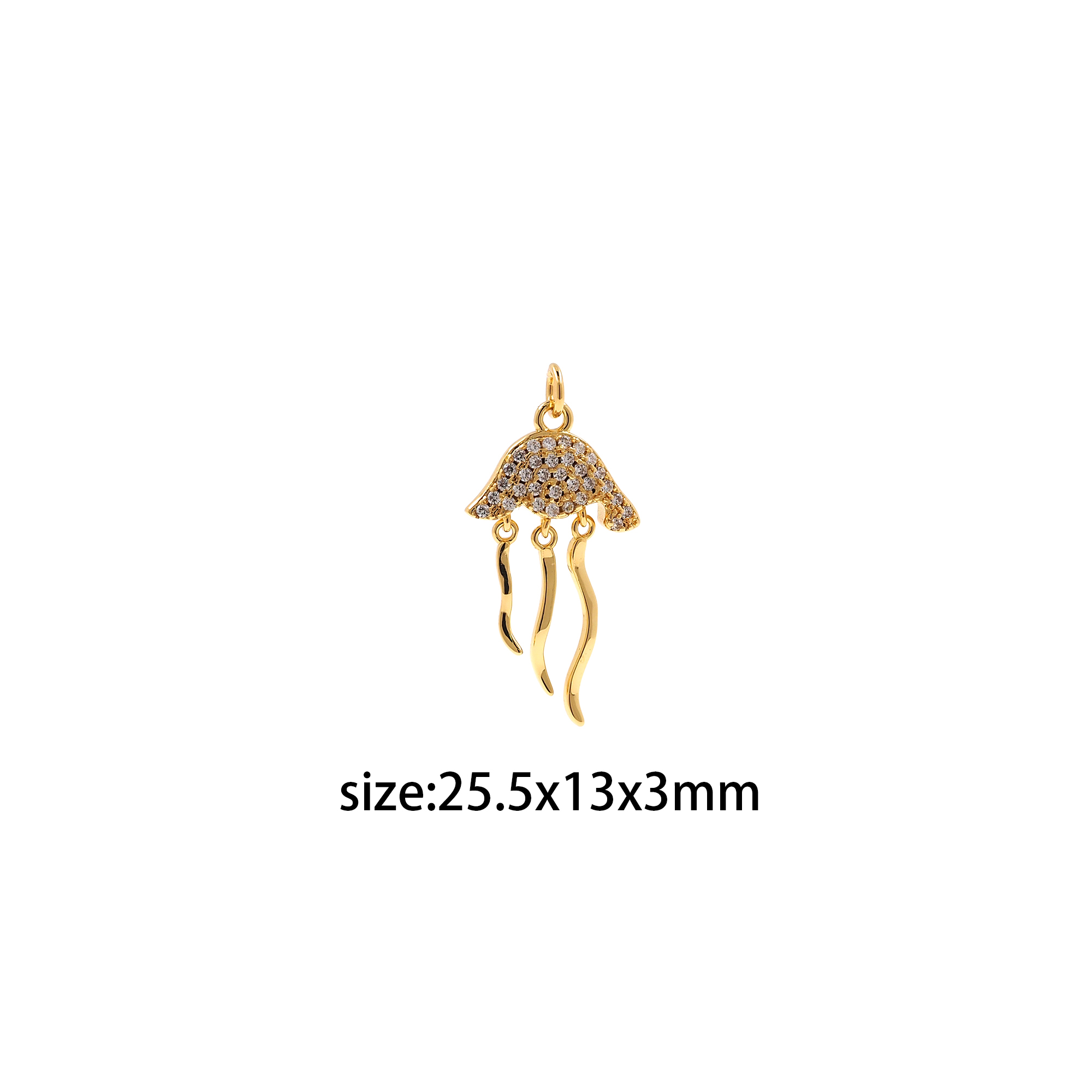 18K Gold Filled Jellyfish Pendant,CZ Micro Pave Jellyfish Charm Earrings Necklace for DIY Jewelry Making Supply