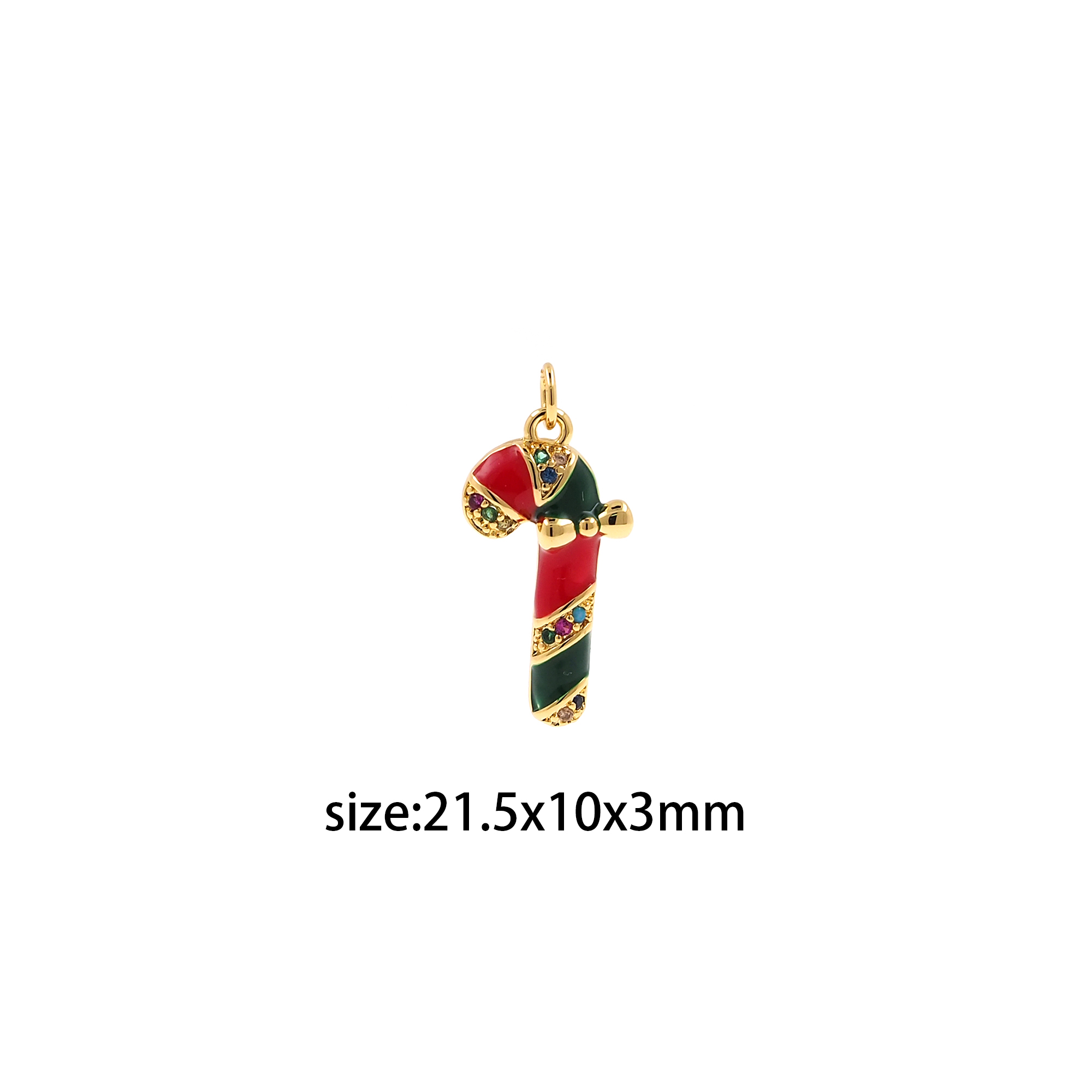 18K Gold Filled Christmas Candy Cane Pendant,Enamel Christmas Charm Earrings Necklace for DIY Jewelry Making Supply