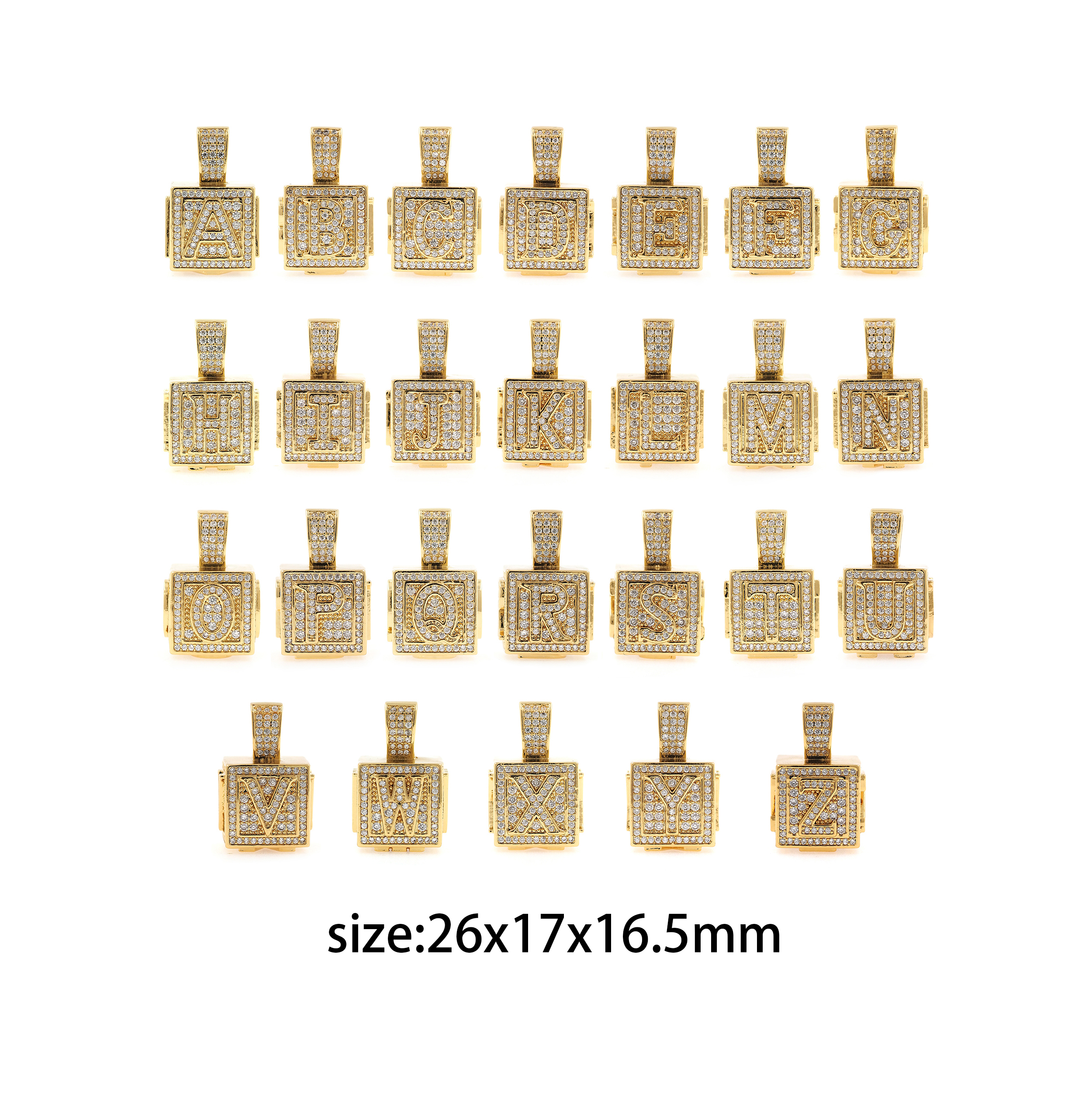 18K Gold Filled Initial Pendant,CZ Micro Pave Letter Charm Earrings Necklace for DIY Jewelry Making Supply