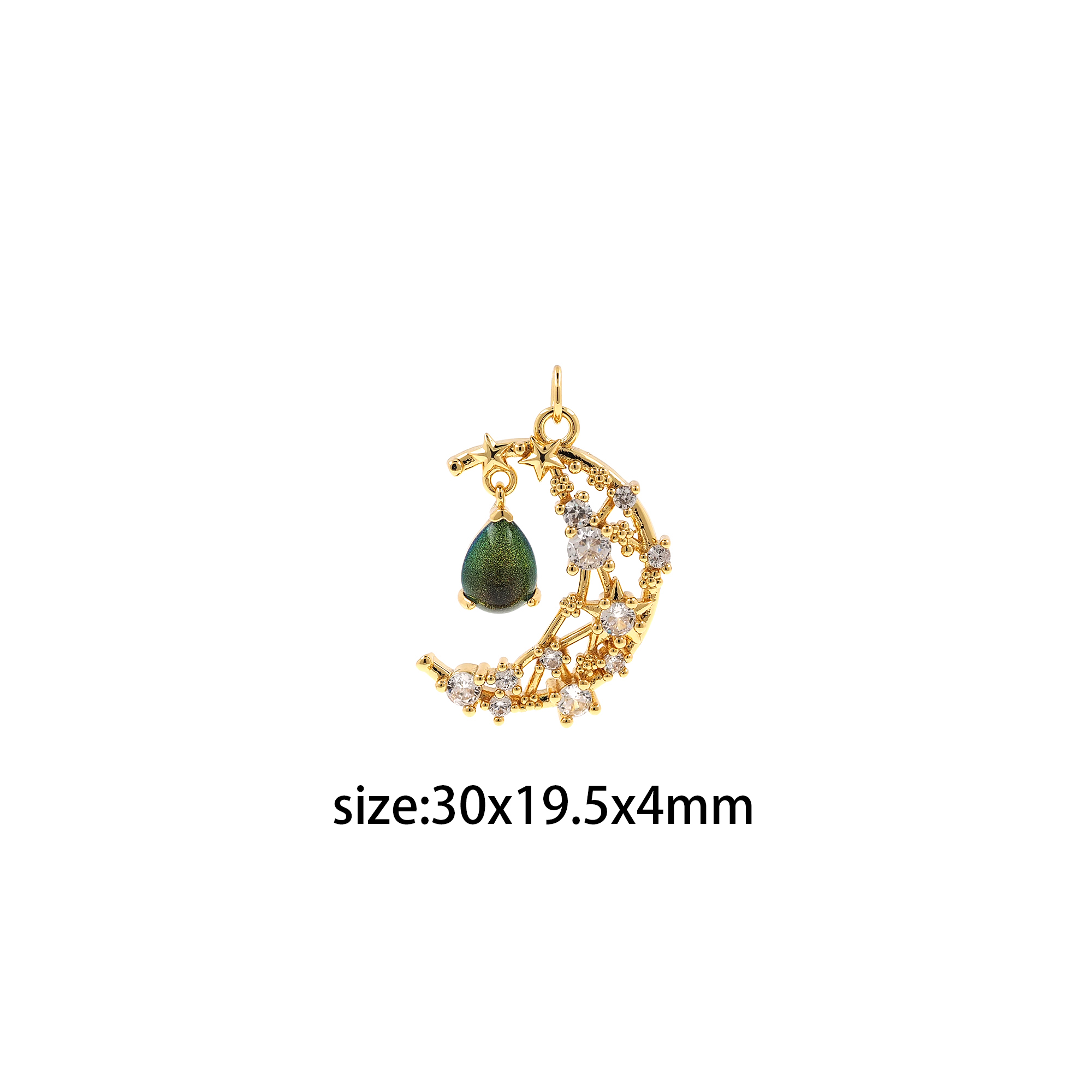 18K Gold Filled Moon Pendant,CZ Micro Pave Moon Charm Earrings Necklace for DIY Jewelry Making Supply