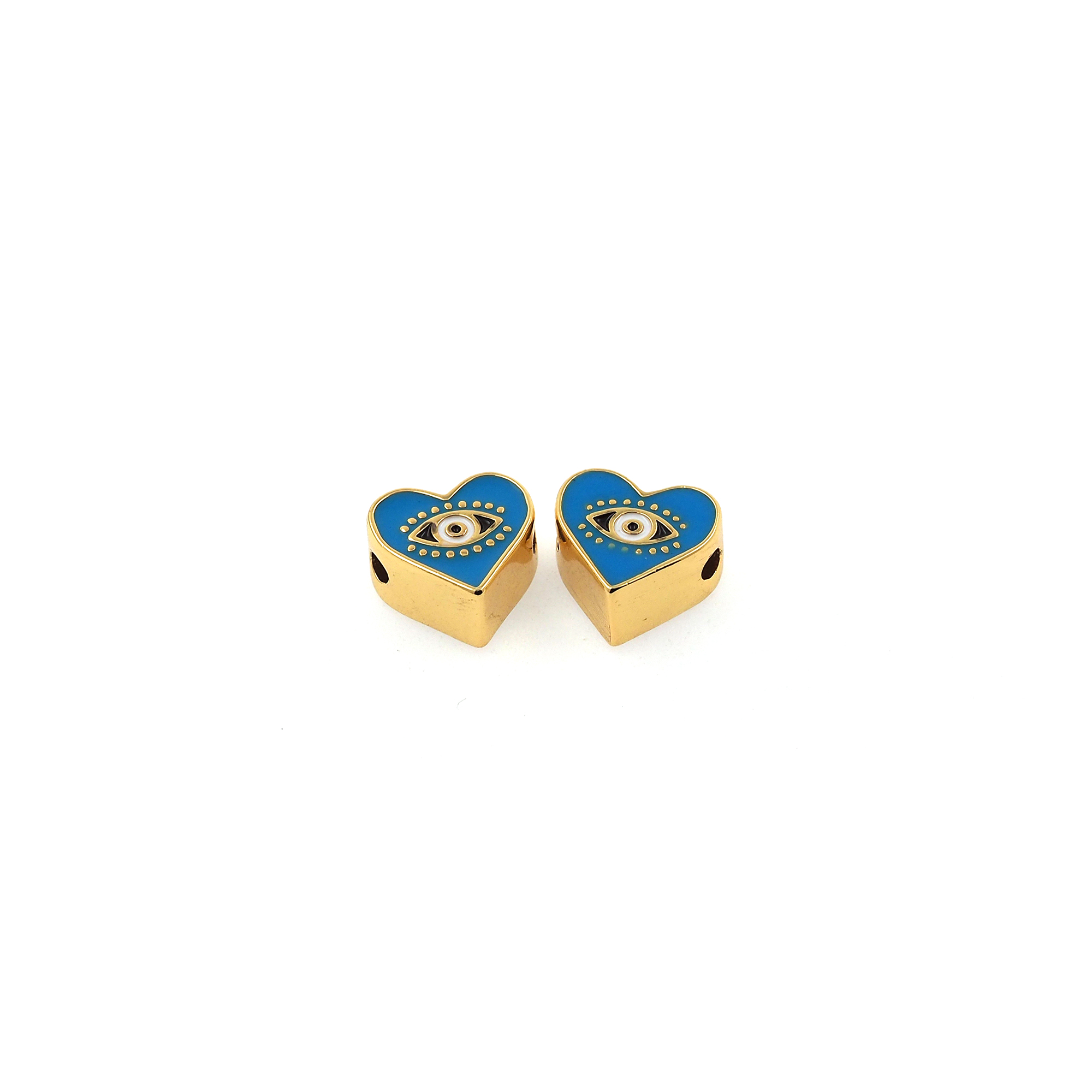 18K Gold Filled Evil Eye Spacer Beads,Flat Bead,Enamel Heart Eye Bead for Bracelet Jewelry Necklace Making Supply