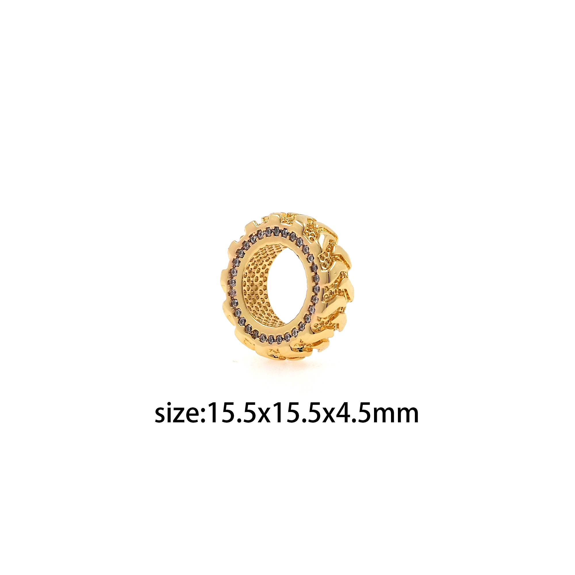 18K Gold Filled Wheel Spacer Beads,CZ Micro Pave Wheel Bead for Bracelet Jewelry Necklace Making Supply