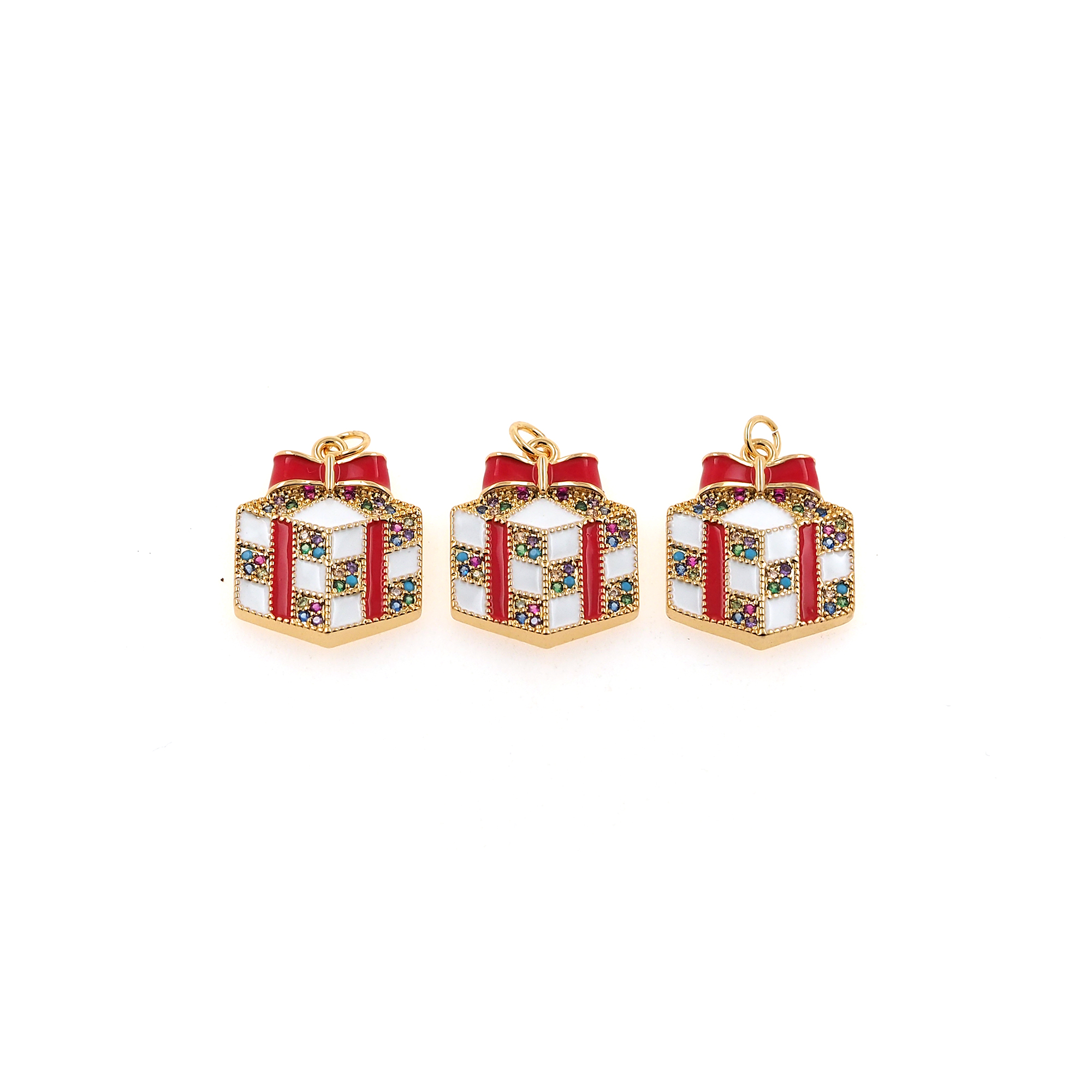 18K Gold Filled Christmas Gift Pendant,Enamel Christmas Charm Earrings Necklace for DIY Jewelry Making Supply