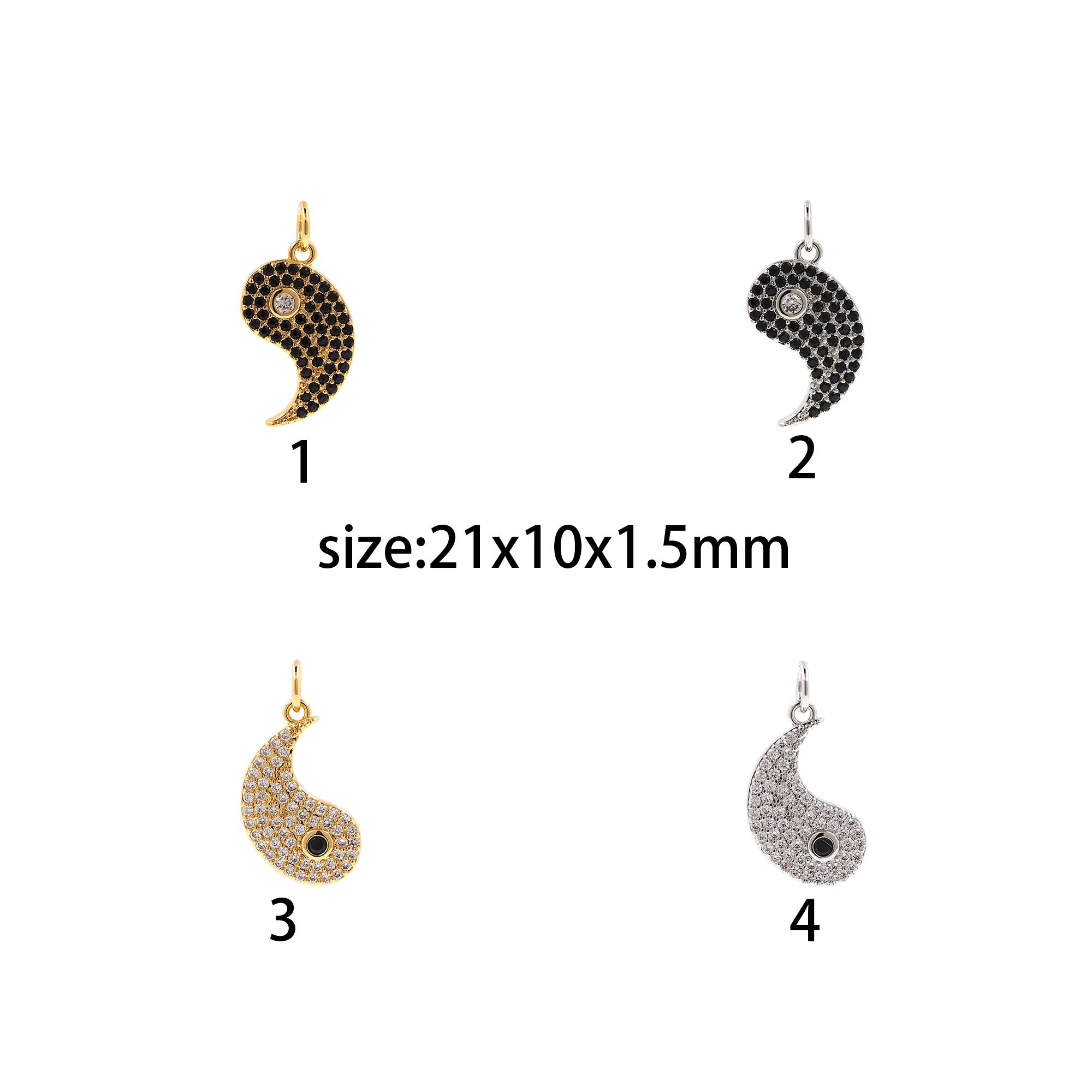 18K Gold Filled Yin Yang Pendant,CZ Micro Pave Gossip Charm Earrings Necklace for DIY Jewelry Making Supply